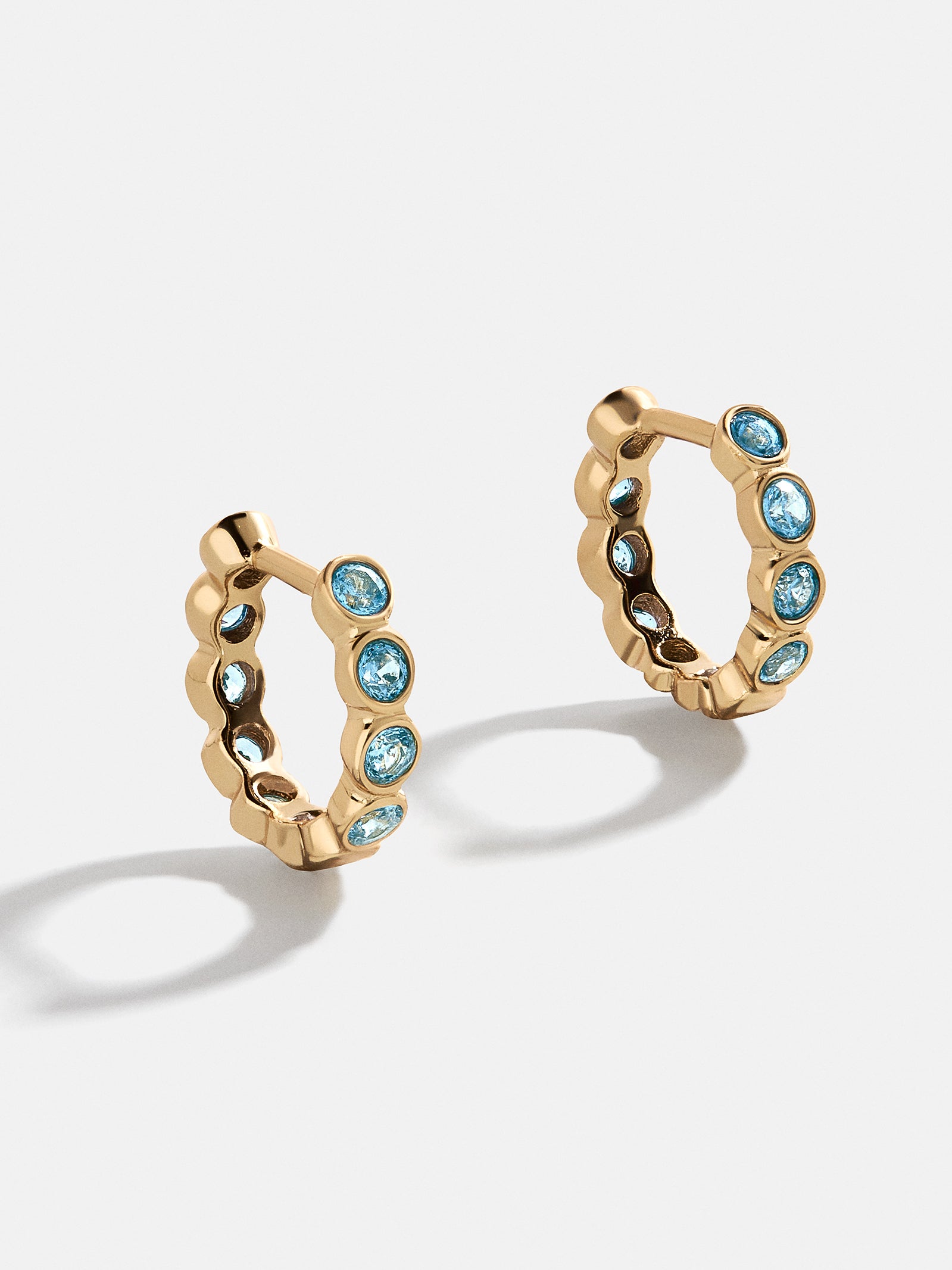 Premium Jessica 18K Gold Aquamarine Birthstone Huggie Earrings