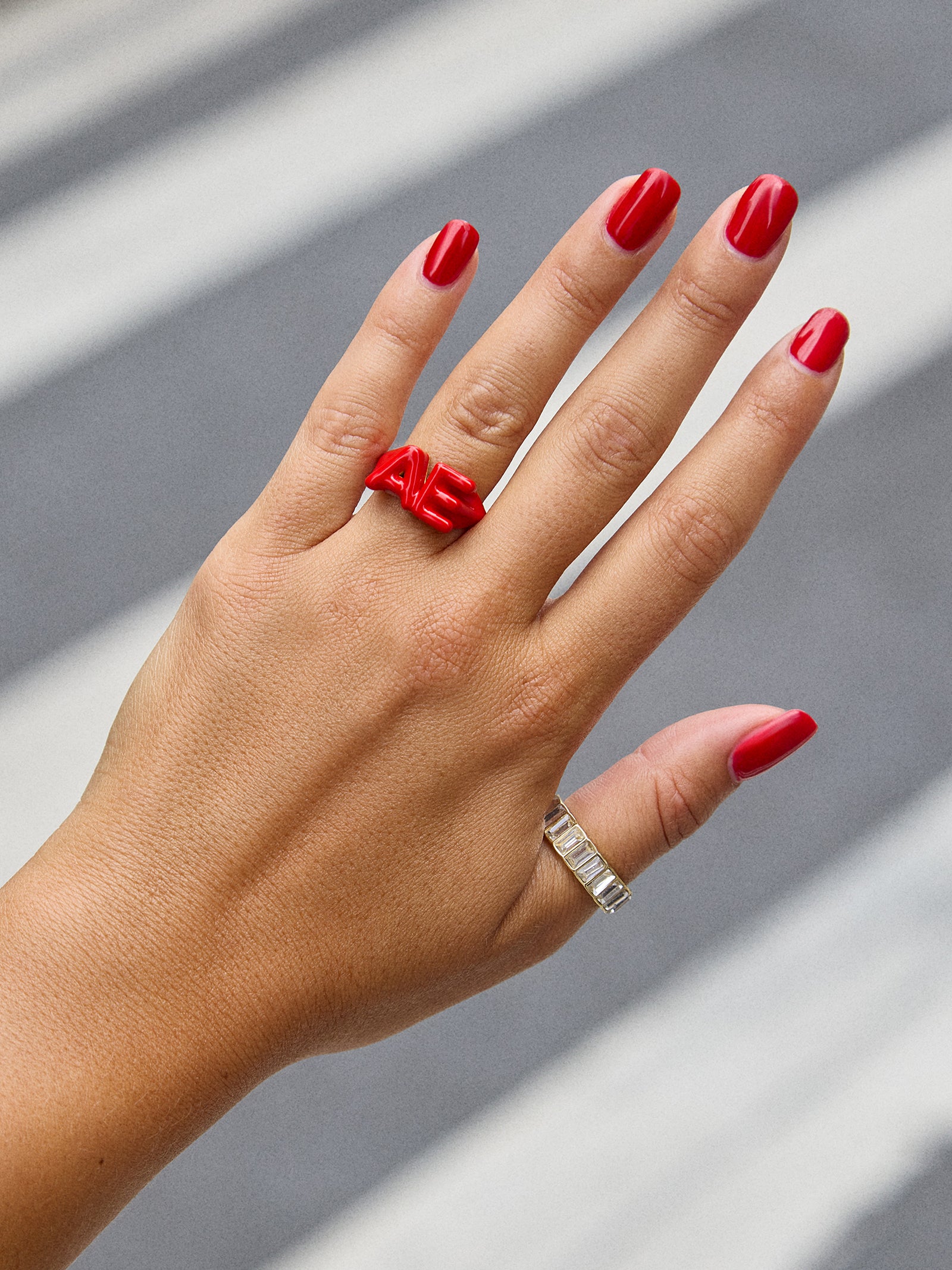 Premium Custom Double Initial Enamel Block Ring - Vibrant Red