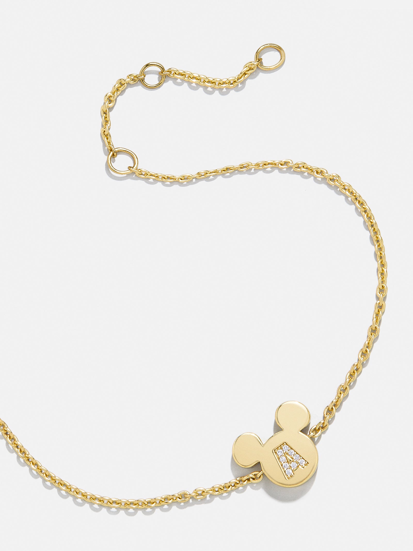 Premium Mickey Mouse Disney 18K Gold Plated Sterling Silver & Cubic Zirconia Initial Bracelet - Gold/Pavé