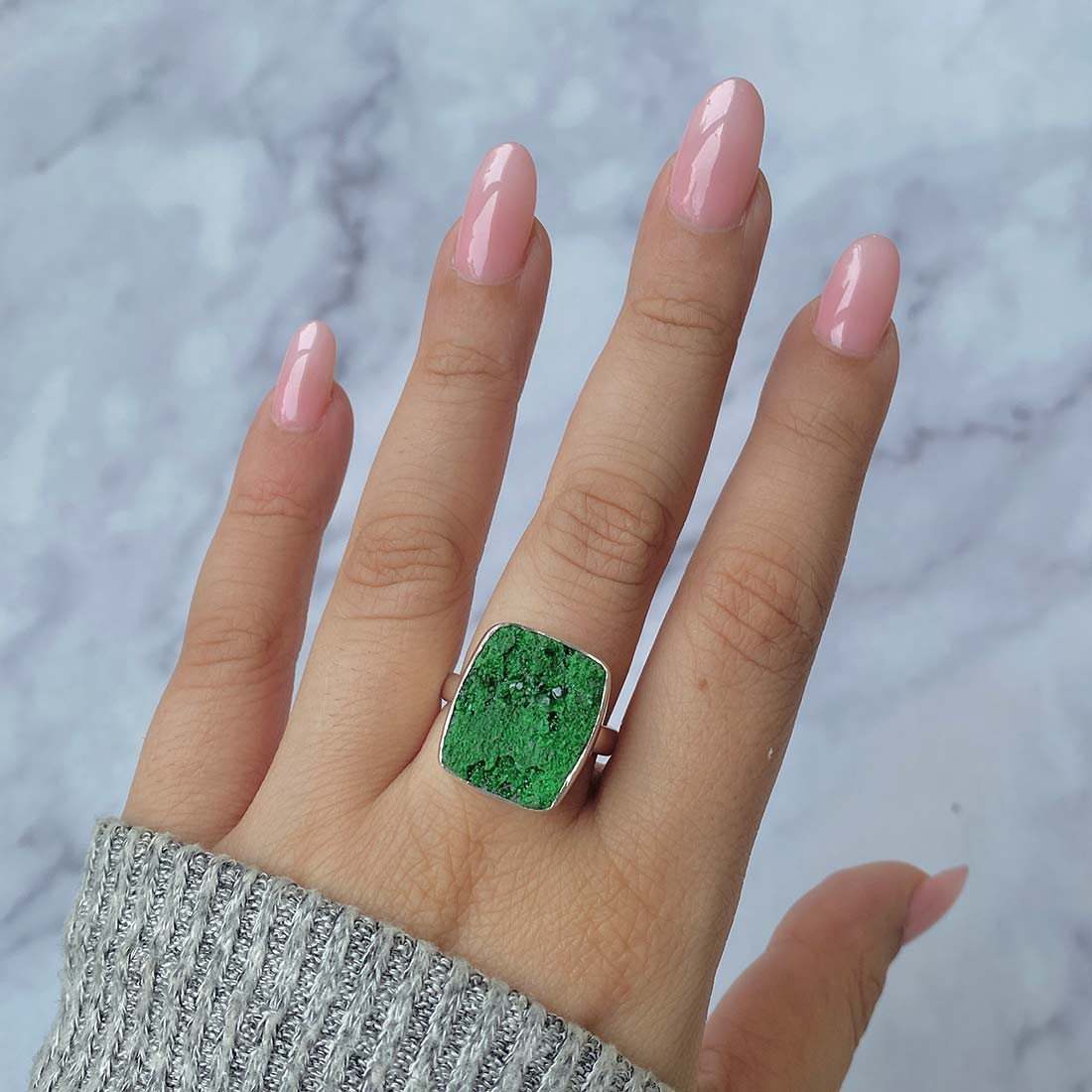 Premium Uvarovite Druzy Statement Ring - Elegant Green Gemstone Jewelry