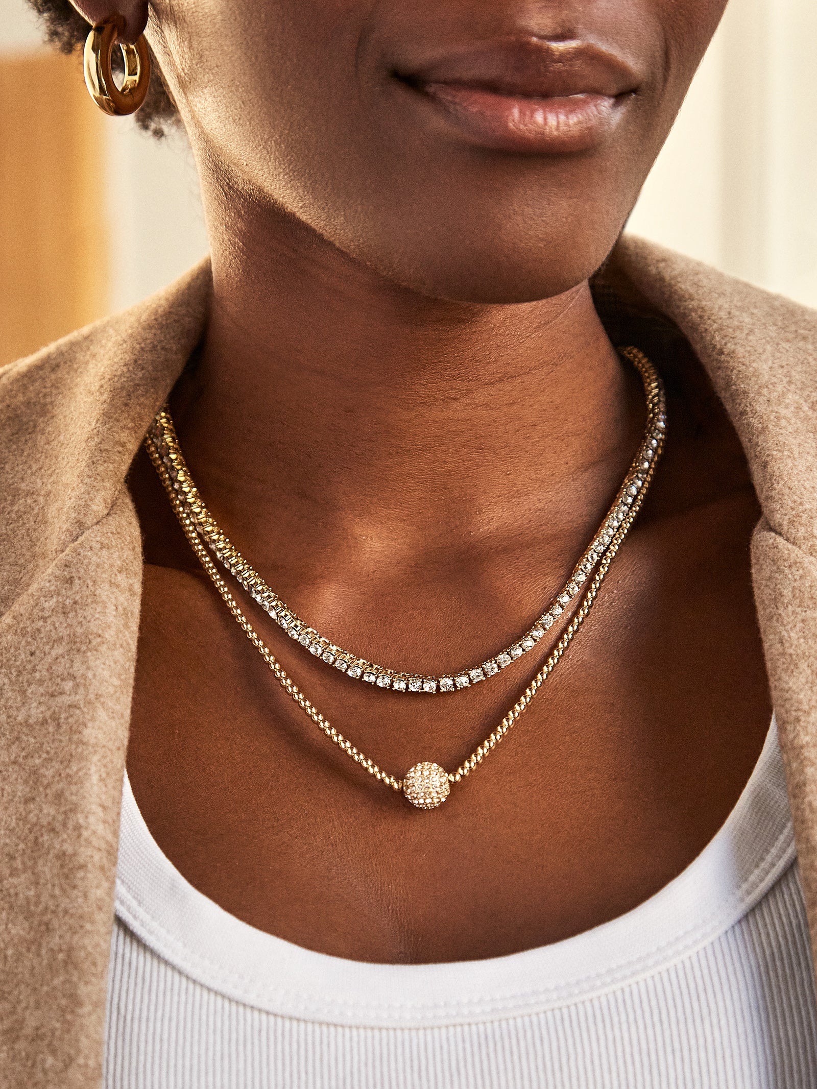 Premium Bennett Classic Tennis Necklace - Gold Plated Brass, Ultimate Elegance