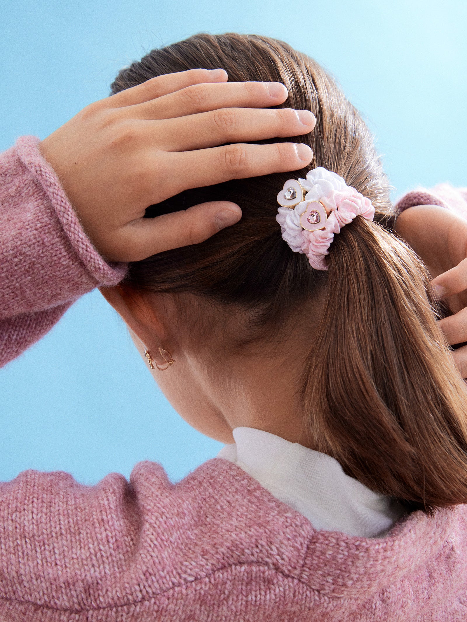 Penelope Premium Kids' Scrunchie Set - Pink, Enamel & Crystal Heart Design