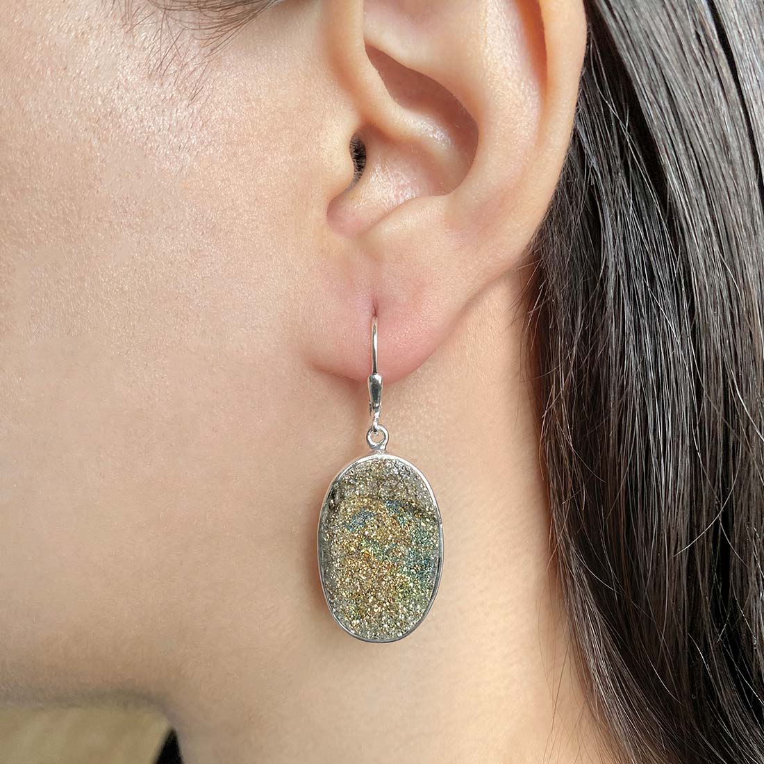 Premium Spectropyrite Druzy Earrings - Elegant Statement Jewelry