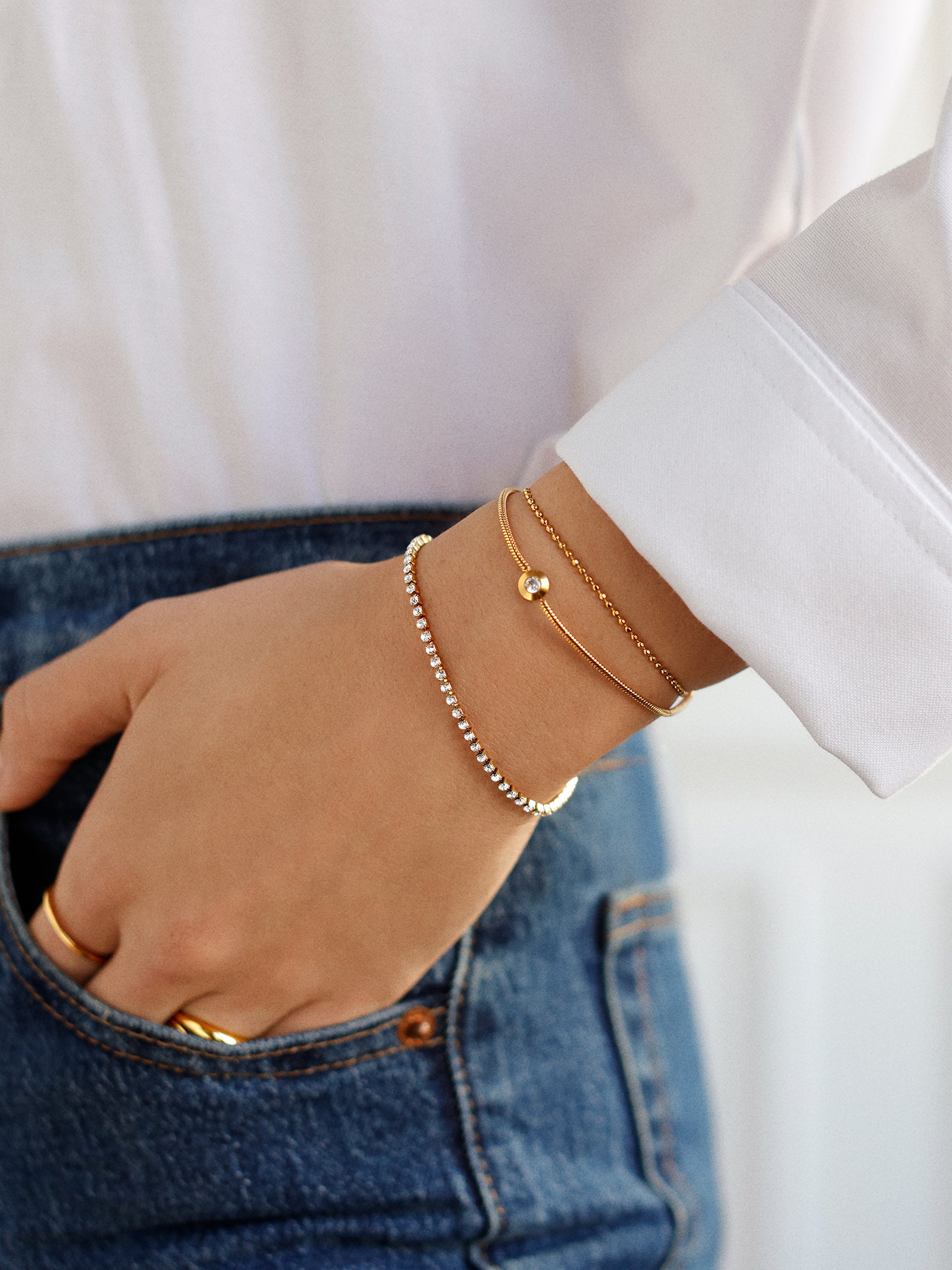 Premium Catherine Waterproof Bracelet Set - Gold/Pavé | Ultimate Style & Durability