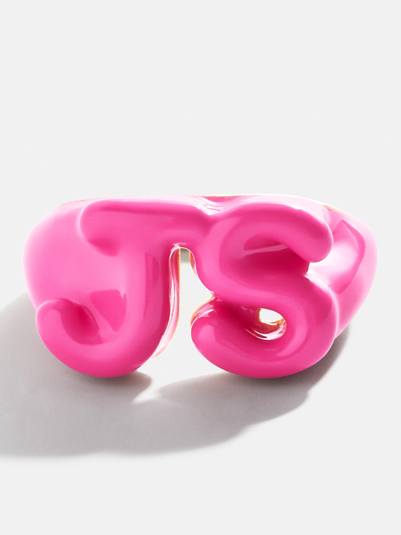 Premium Double Initial Enamel Block Ring - Vibrant Hot Pink