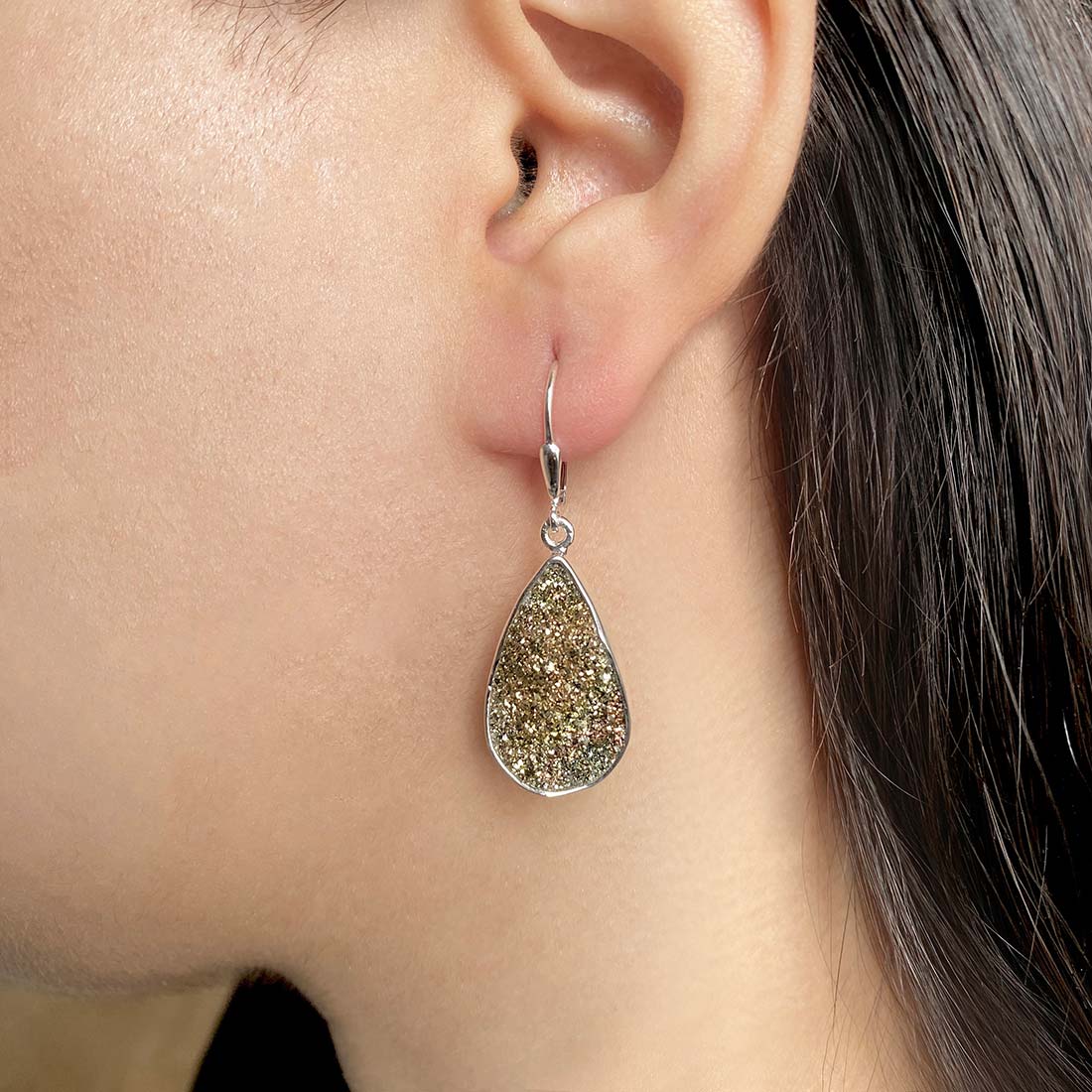 Premium Spectropyrite Druzy Earrings - Ultimate Style (SPD-E-17)