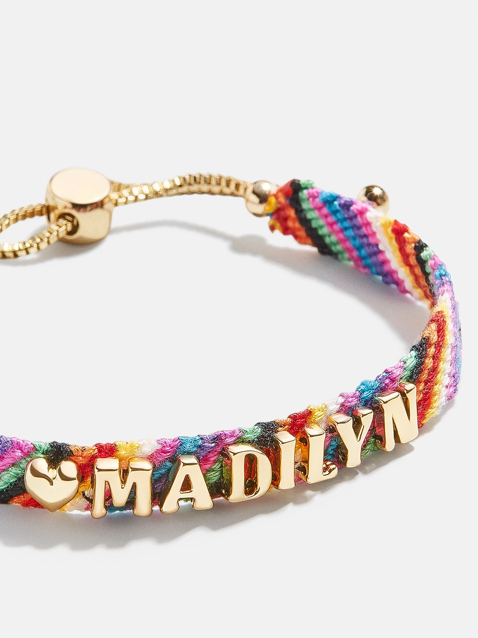 Premium Custom Woven Friendship Bracelet - Multi Stripe with Gold Letter Beads