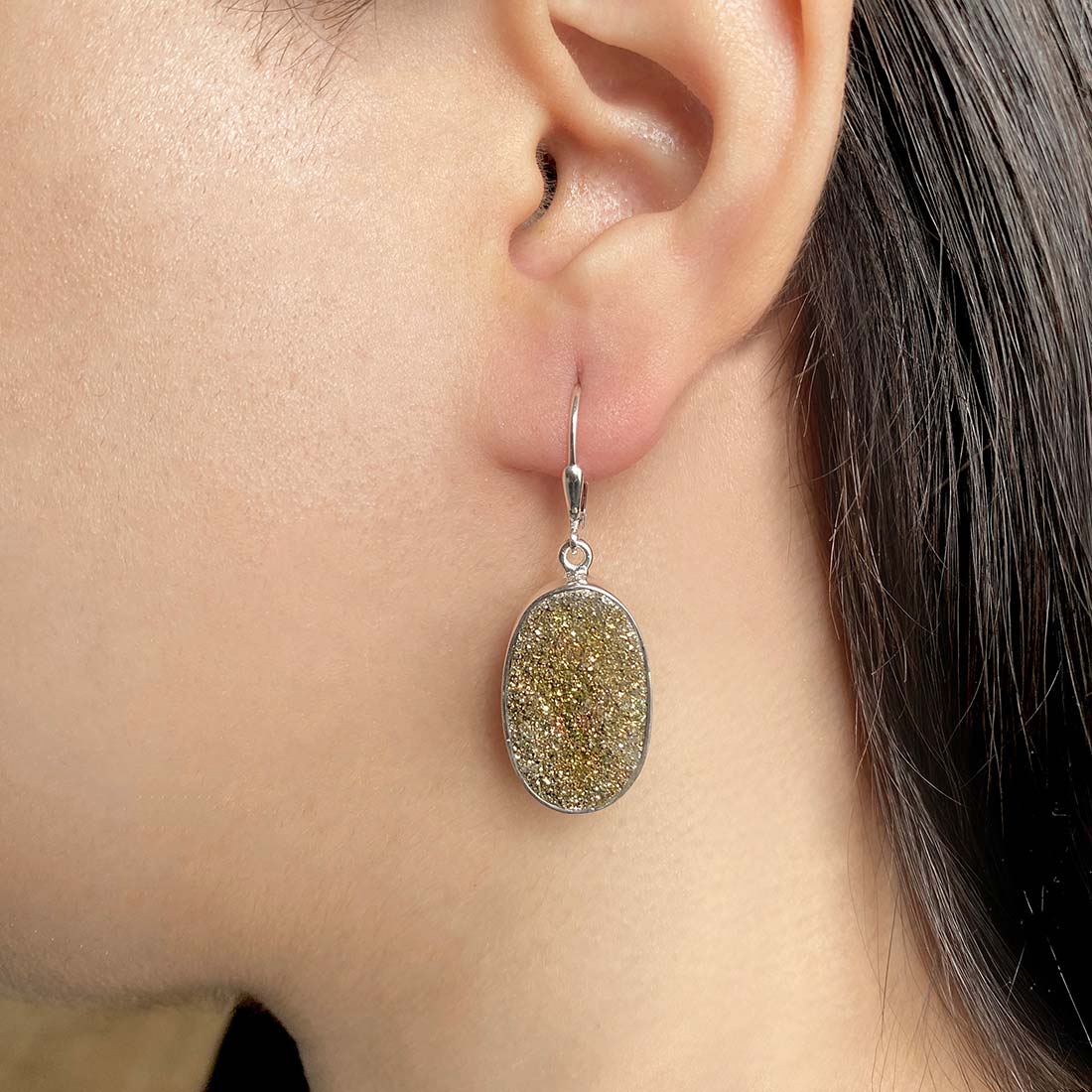 Premium Spectropyrite Druzy Earrings - Bold & Shimmering (SPD-E-20)