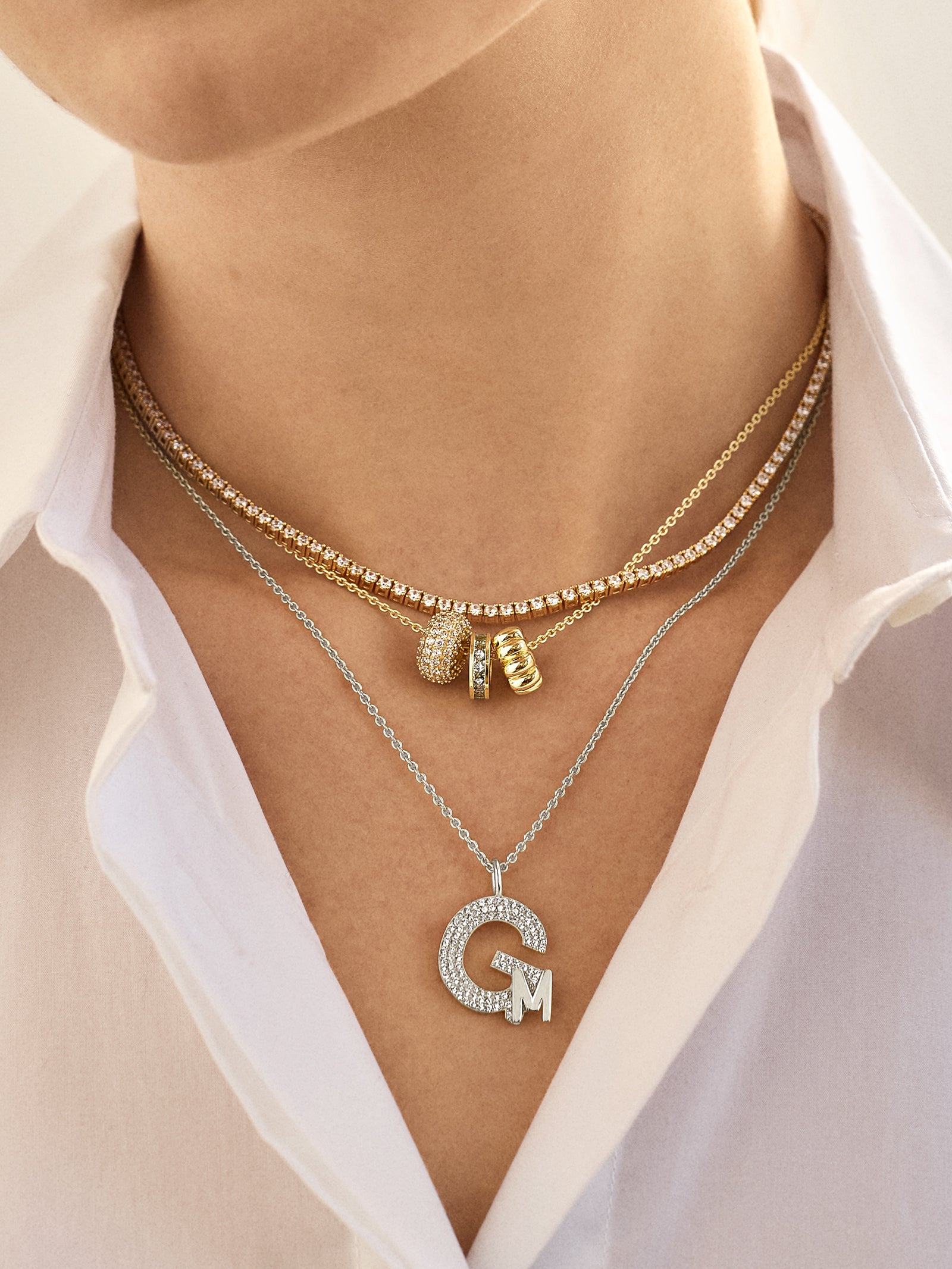 Premium Double Initial Pavé Necklace - Personalized Silver Jewelry