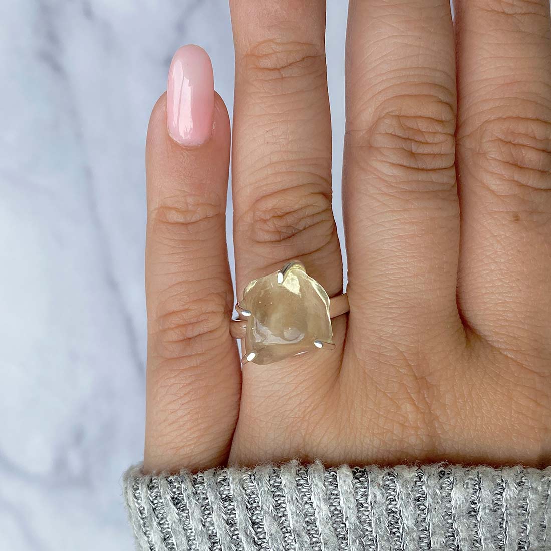 Premium Libyan Desert Glass Statement Ring - LDG-R-13