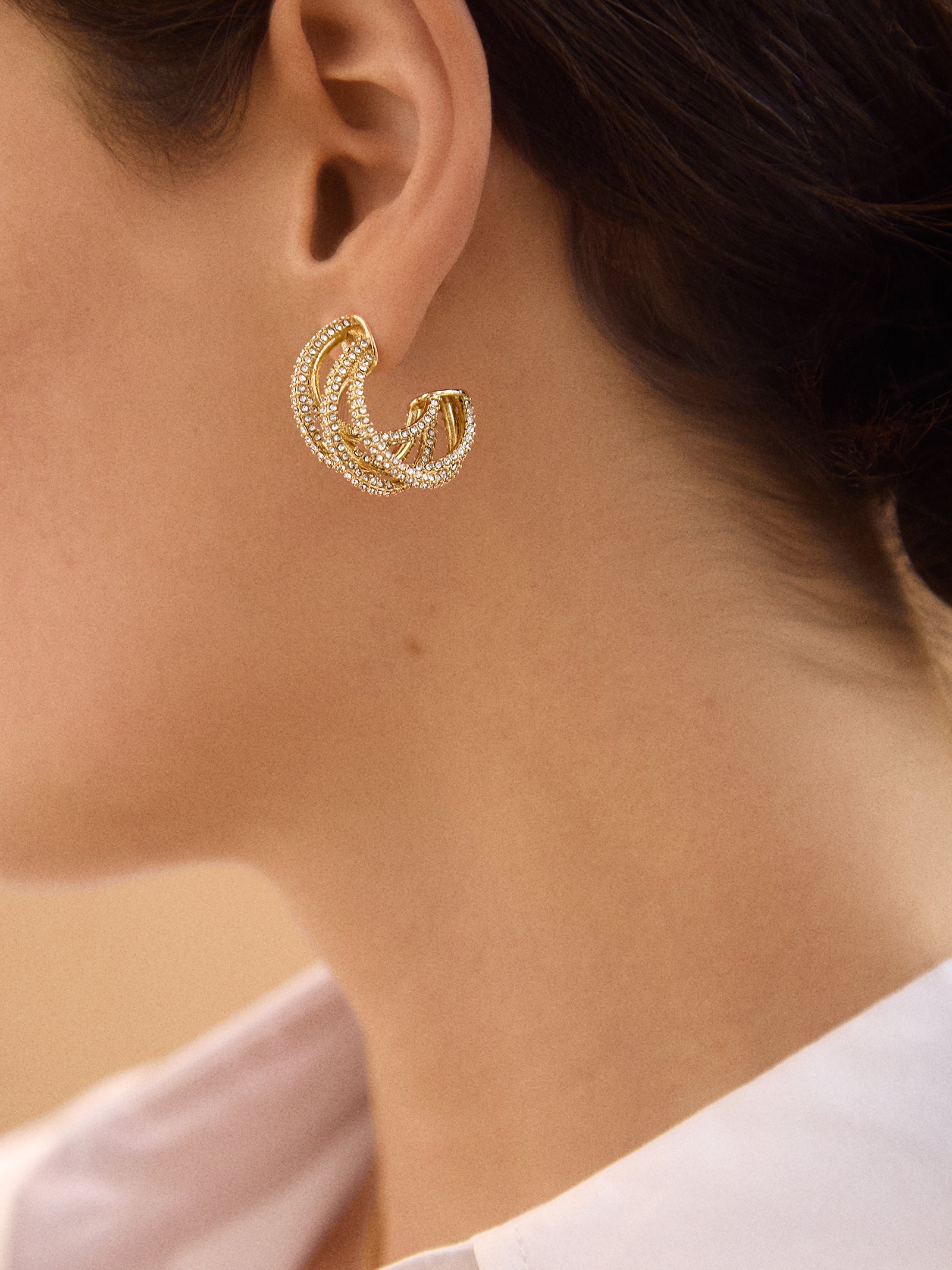 Premium Addison Hoop Earrings - Gold with Pavé Stones