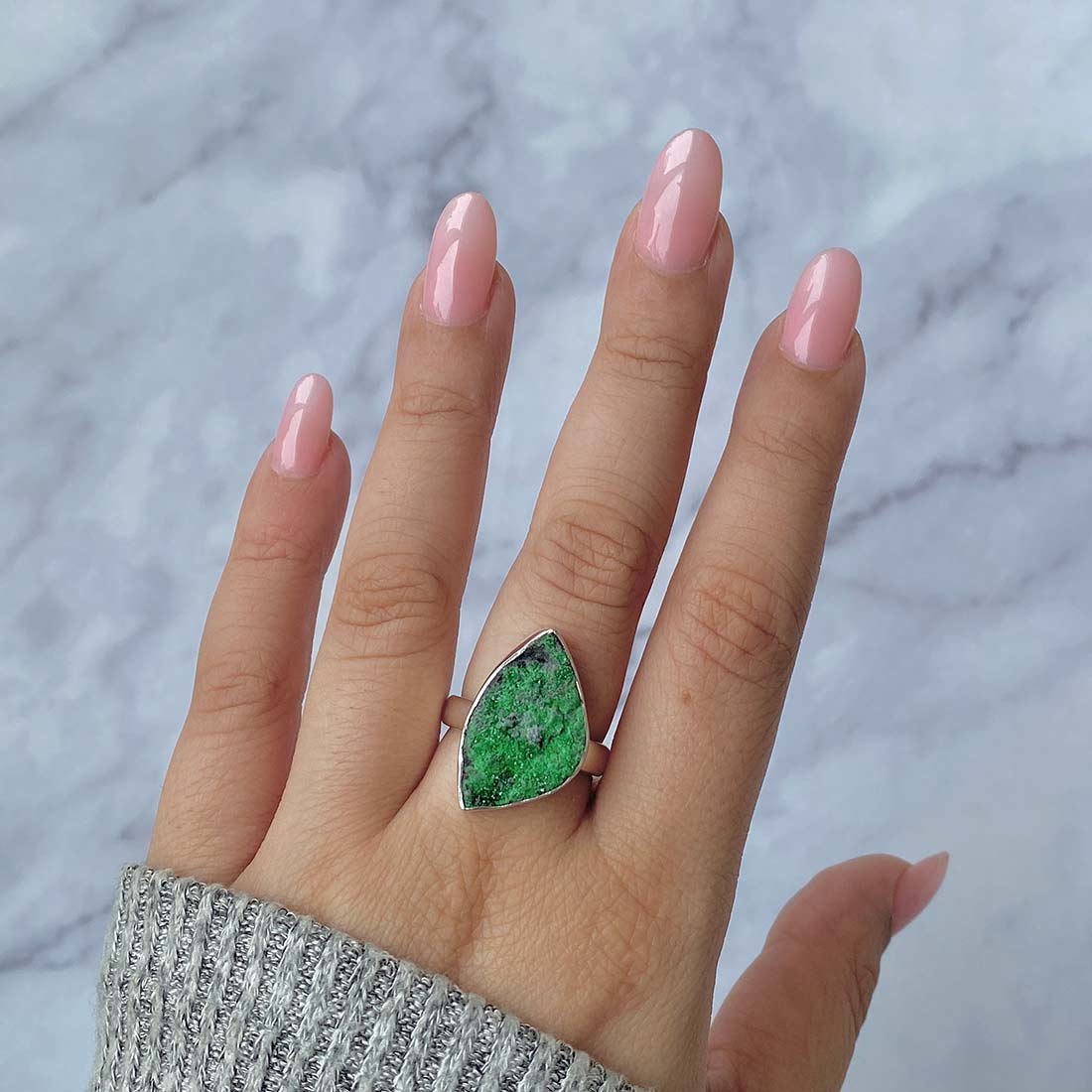 Premium Uvarovite Druzy Statement Ring - Elegant Green Gemstone Jewelry