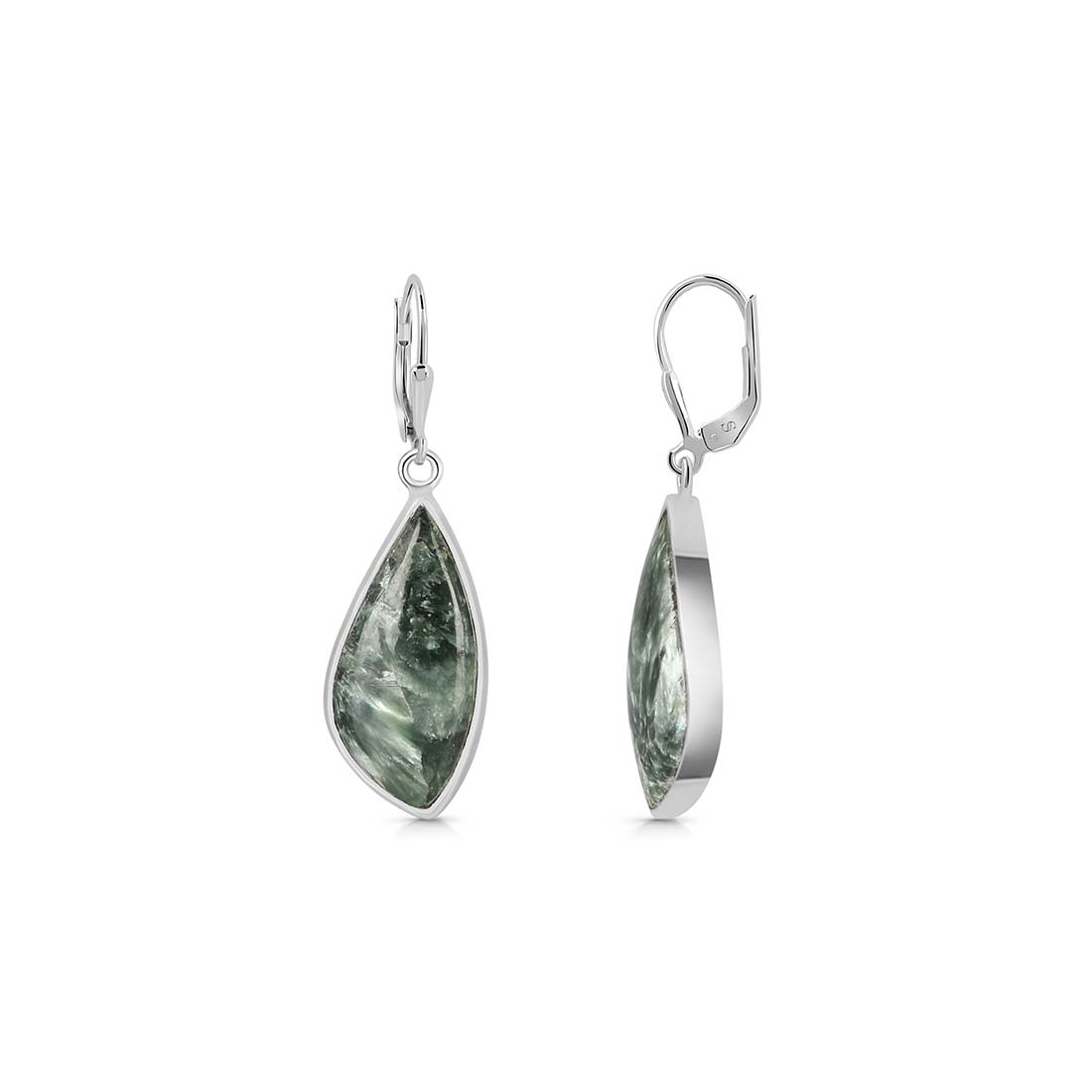 Premium Seraphinite Statement Earrings - Elegant Green Gemstone Jewelry