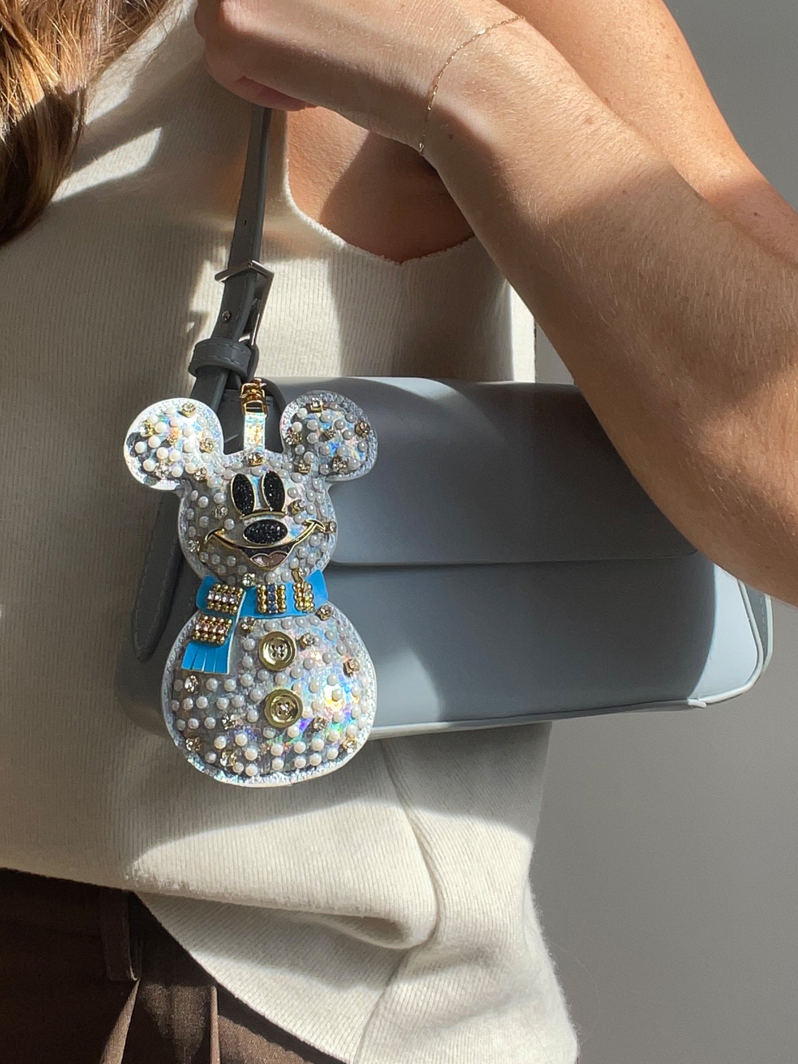 Disney Premium Mickey Mouse Snowman Puff Bag Charm - Ultimate Winter Accessory