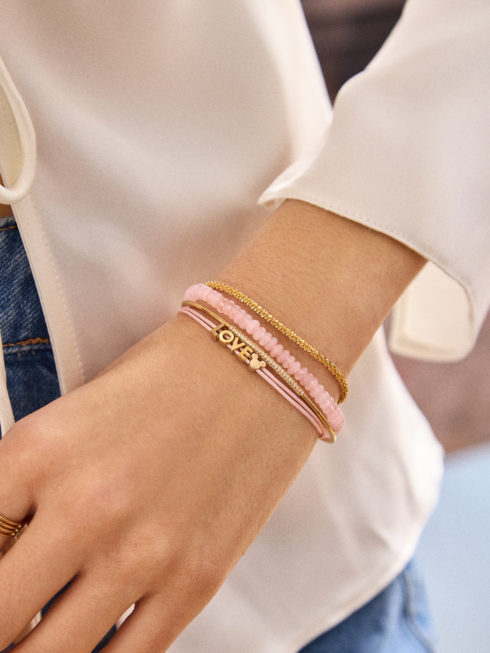 Premium Mickey Mouse Disney Custom Cord Bracelet - Light Pink