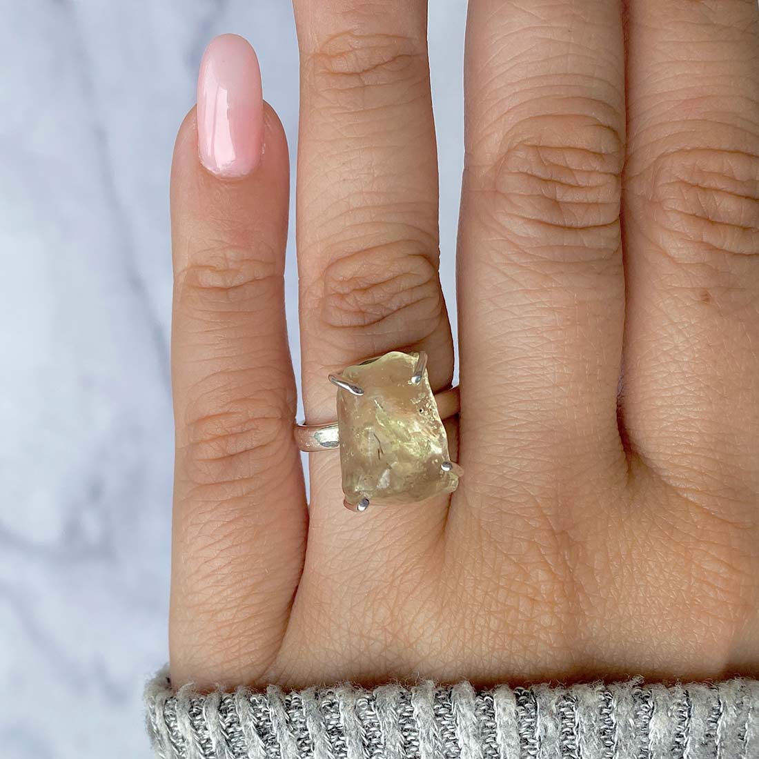 Premium Libyan Desert Glass Statement Ring - LDG-R-12