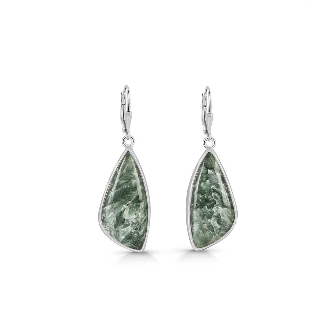 Premium Seraphinite Statement Earrings - Elegant Green Gemstone Jewelry