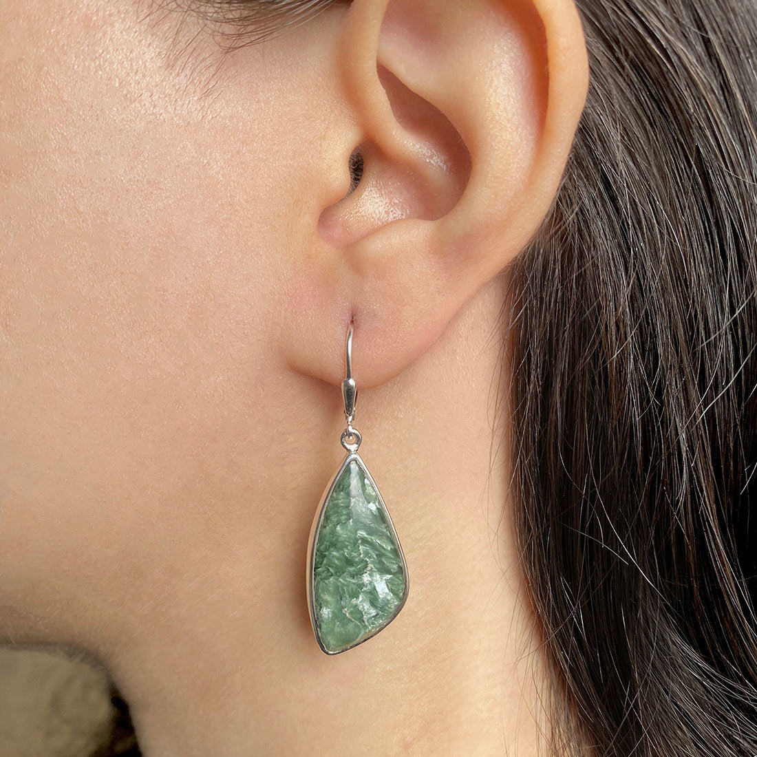 Premium Seraphinite Statement Earrings - Elegant Green Gemstone Jewelry