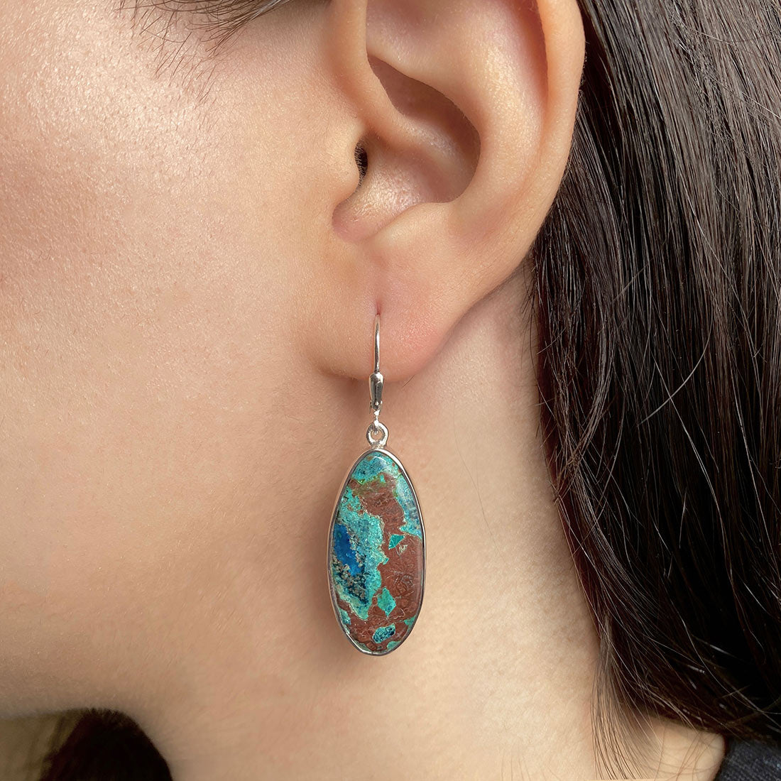 Premium Shattuckite Statement Earrings - Elegant Sterling Silver Design (STK-E-8)