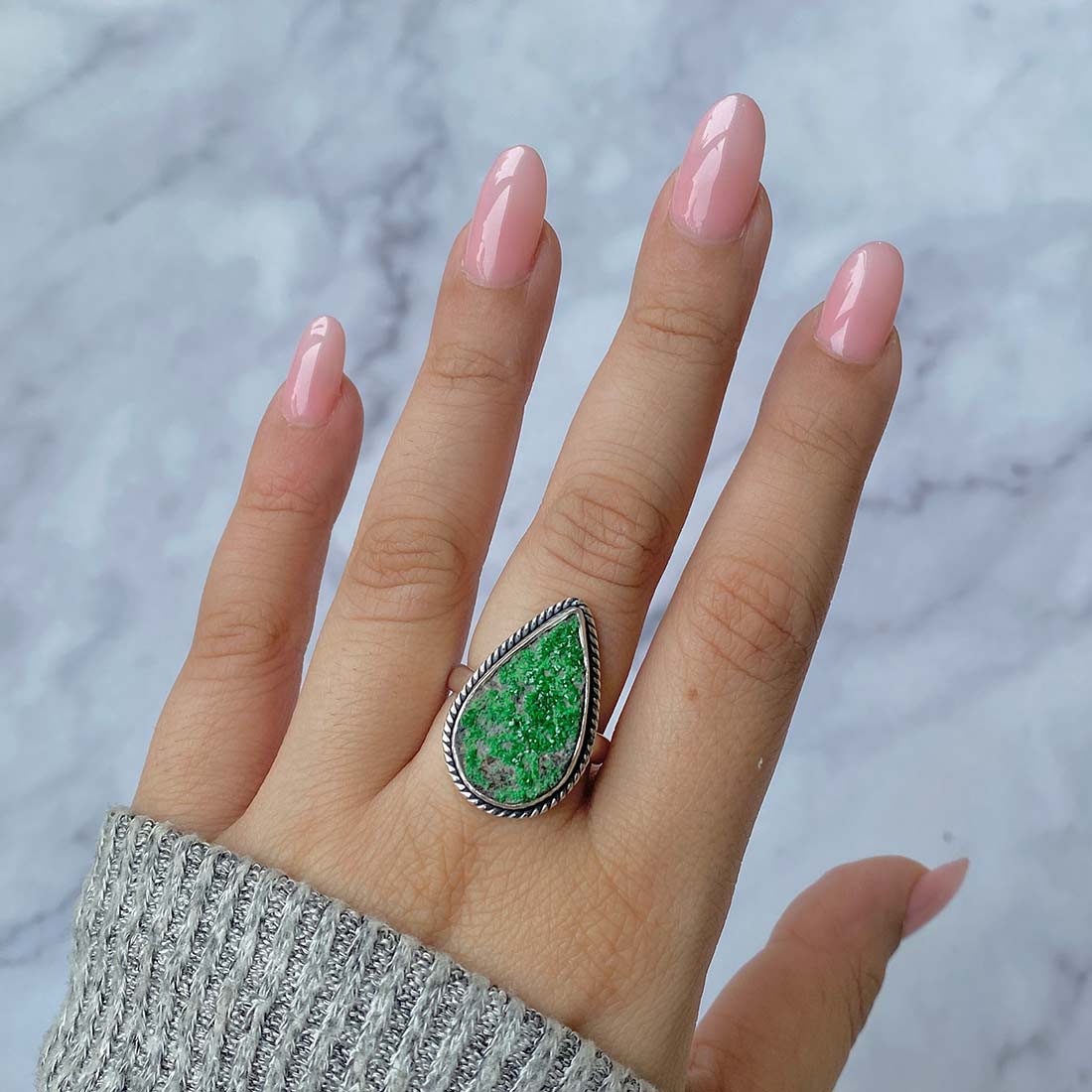 Premium Uvarovite Druzy Statement Ring - Elegant Green Gemstone Jewelry