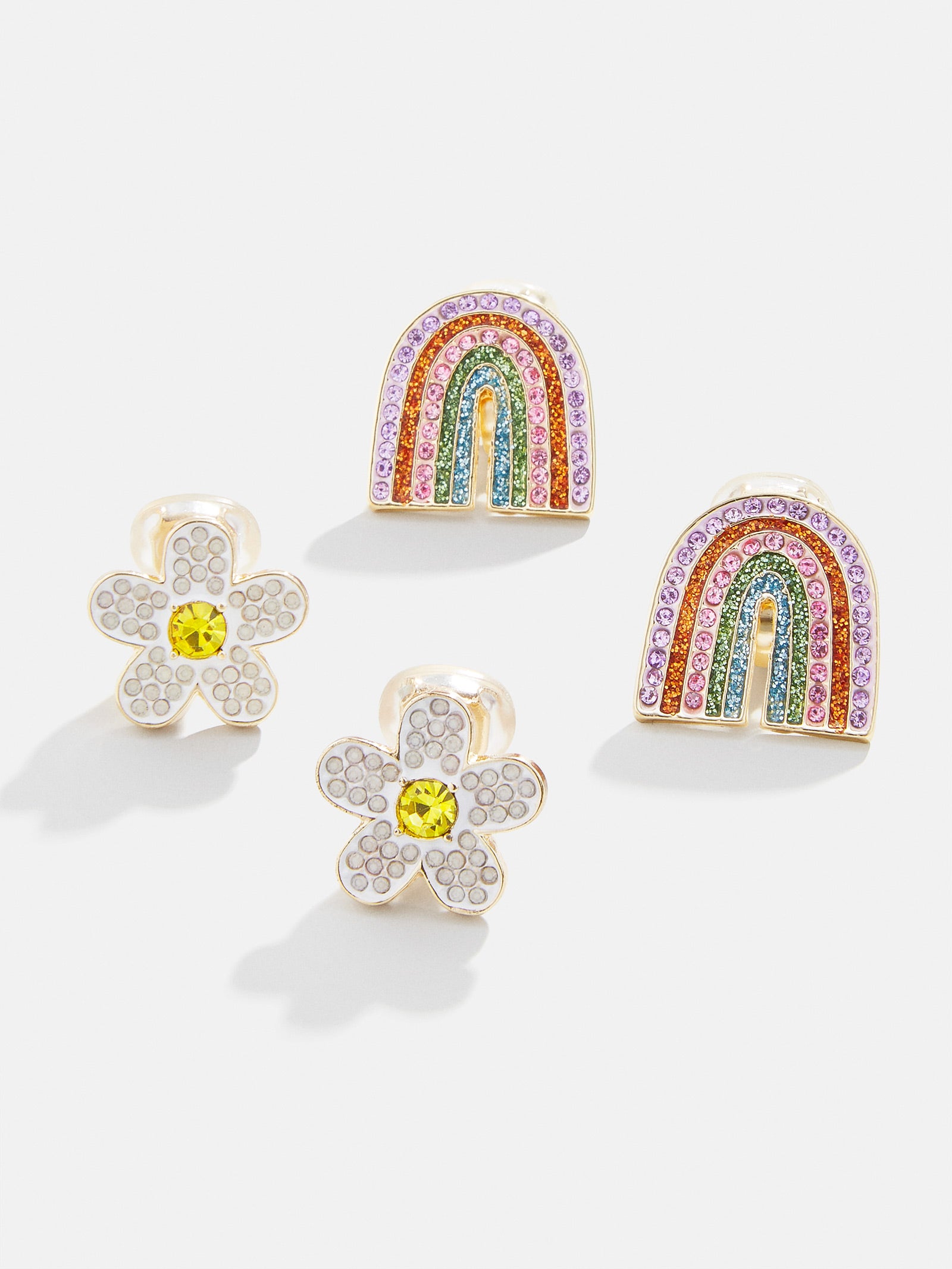 Premium Happy Days Kids' Clip-On Earring Set - Rainbow & Flower Design