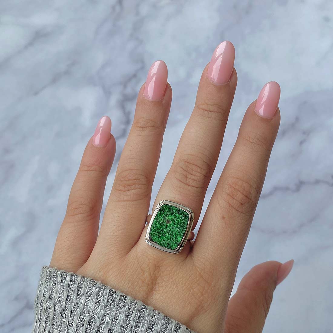 Premium Uvarovite Druzy Statement Ring - Elegant Green Gemstone Jewelry