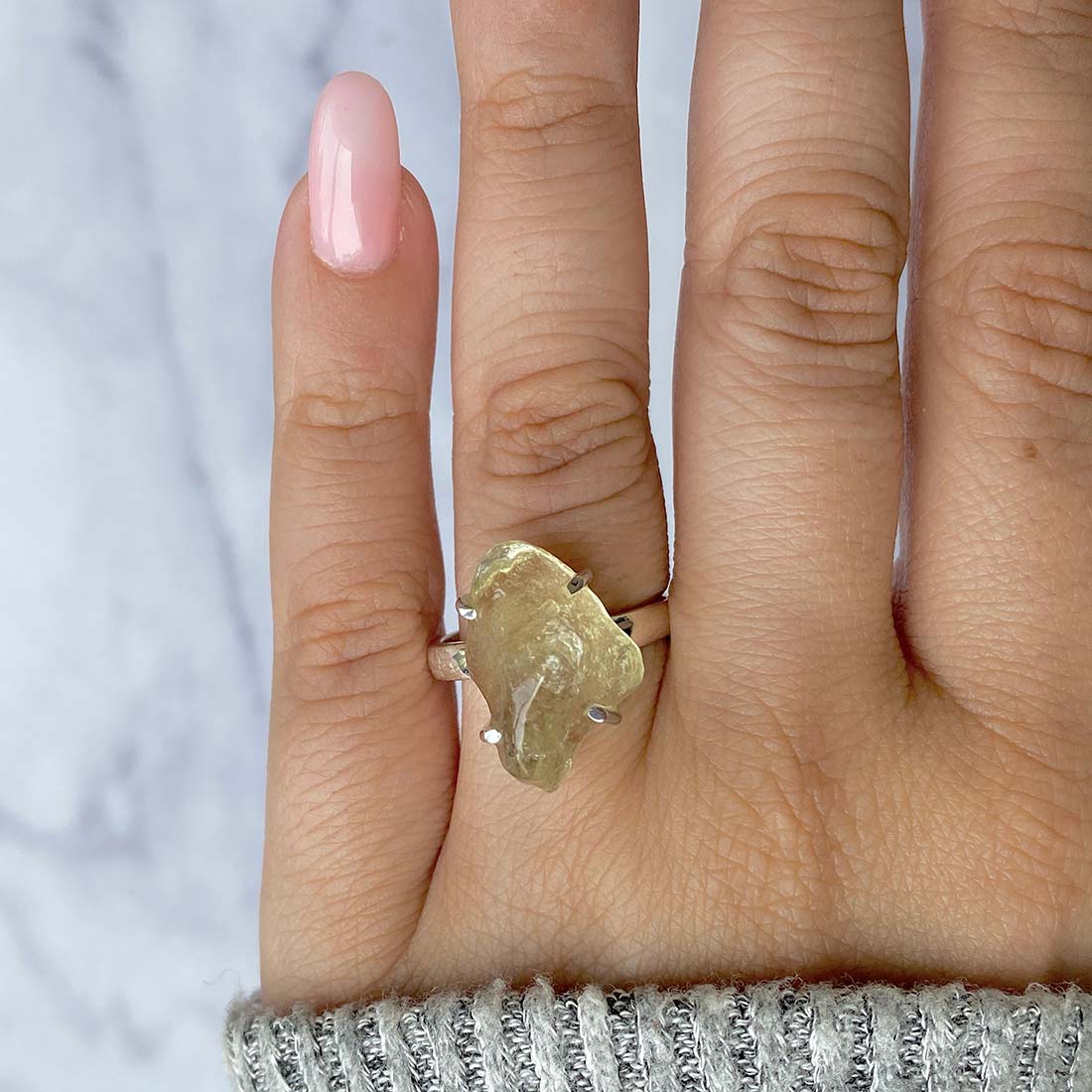 Premium Libyan Desert Glass Statement Ring - LDG-R-20