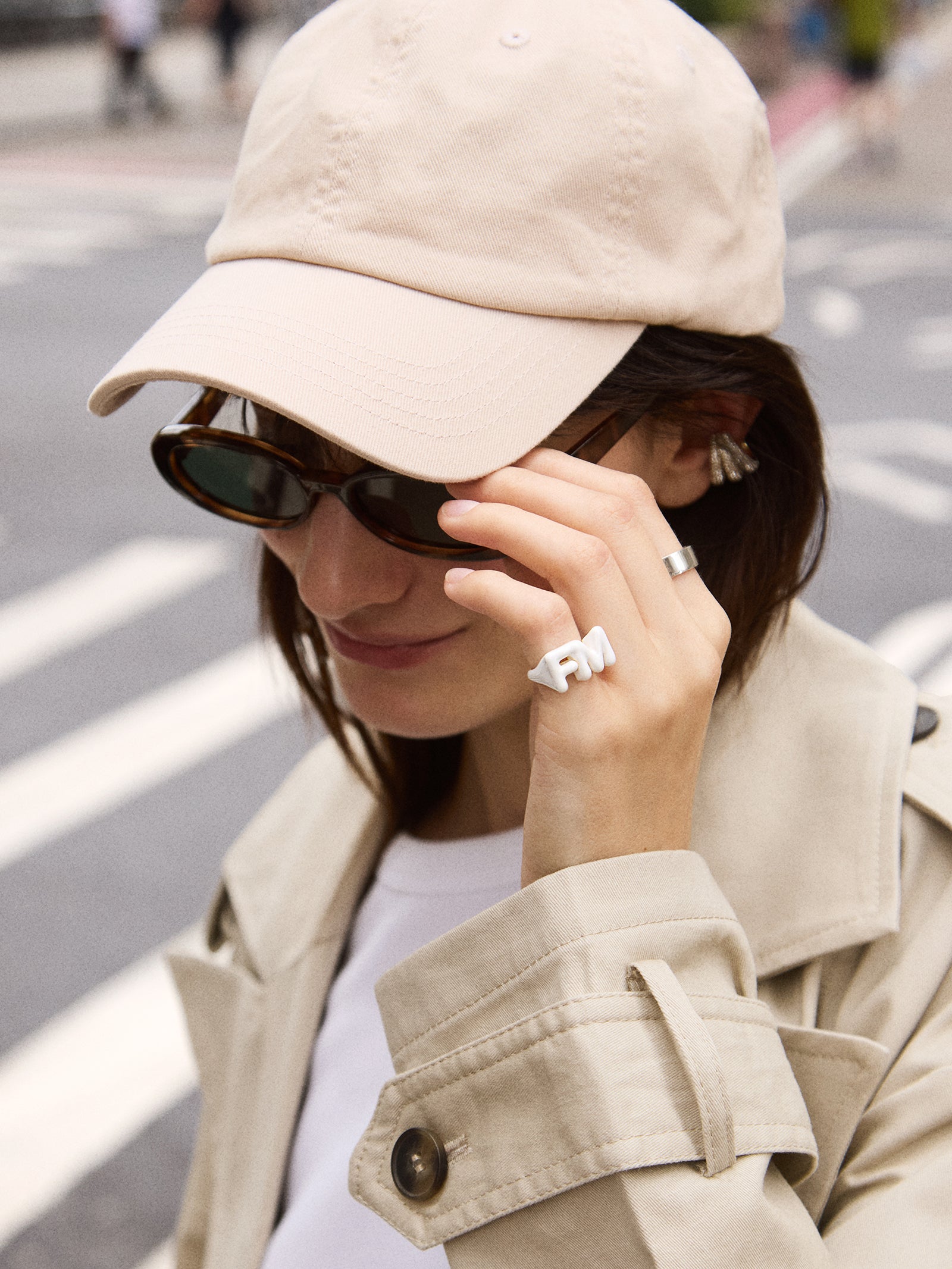 Premium Custom Double Initial Enamel Block Ring - White