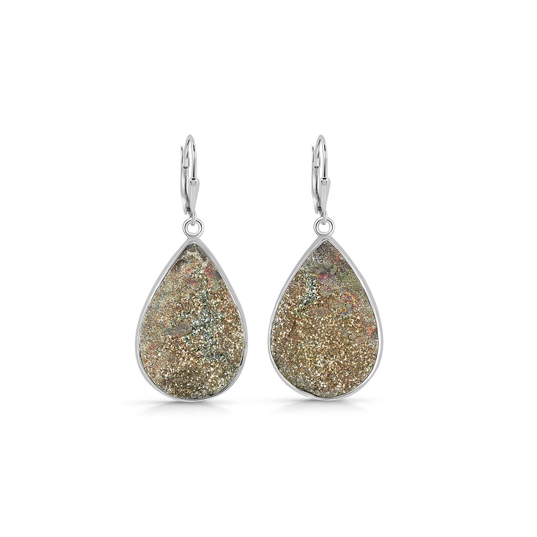 Premium Spectropyrite Druzy Earrings - Elegant Statement Jewelry