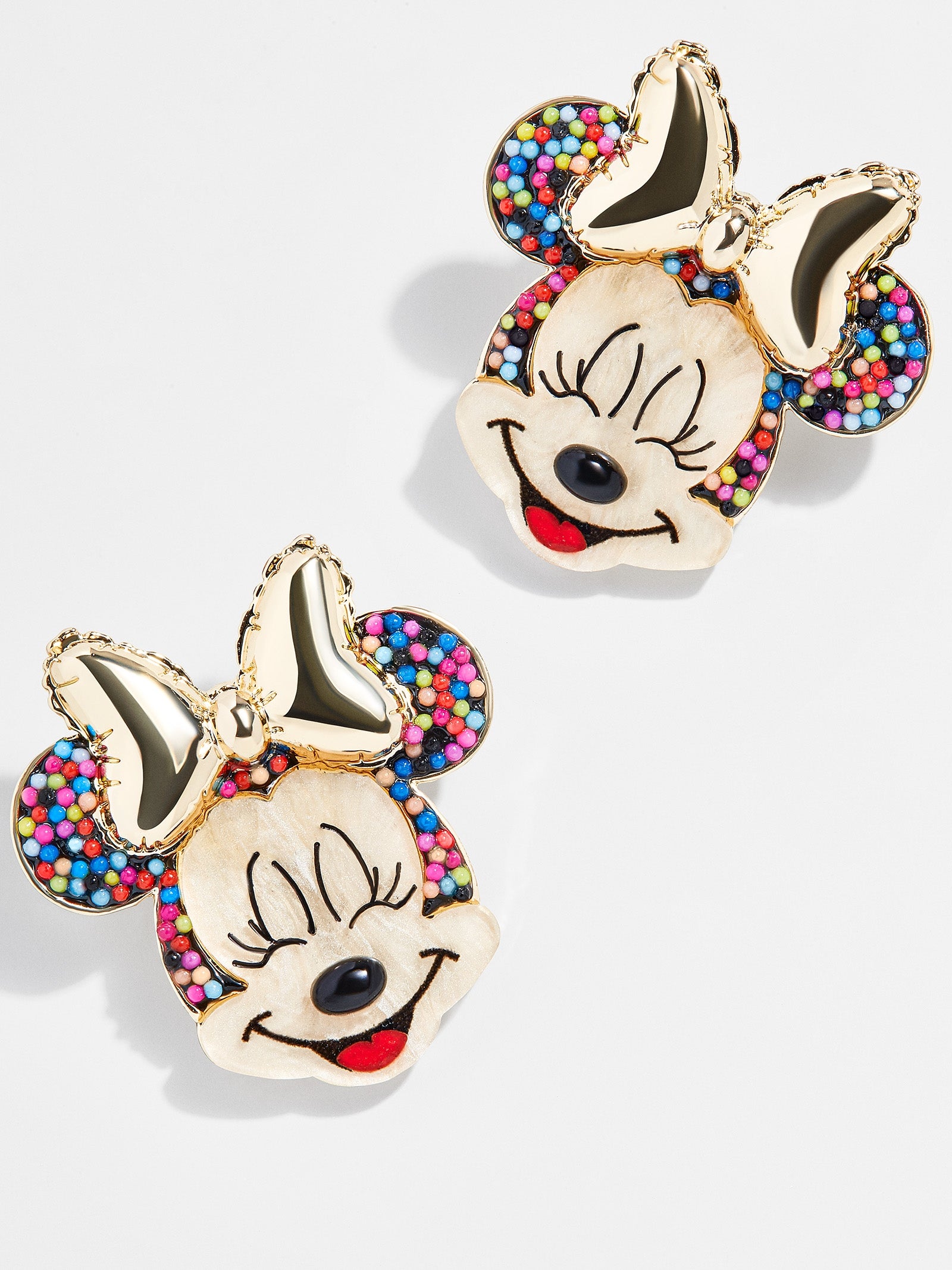 Premium Minnie Mouse Disney Birthday Earrings - Gold Balloon Bow & Sprinkle Ears