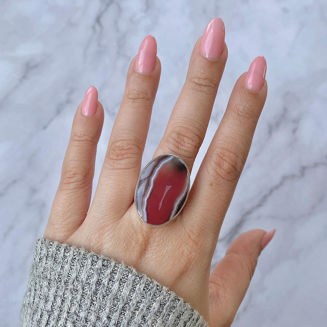 Premium Botswana Agate Adjustable Ring - Elegant Statement Jewelry