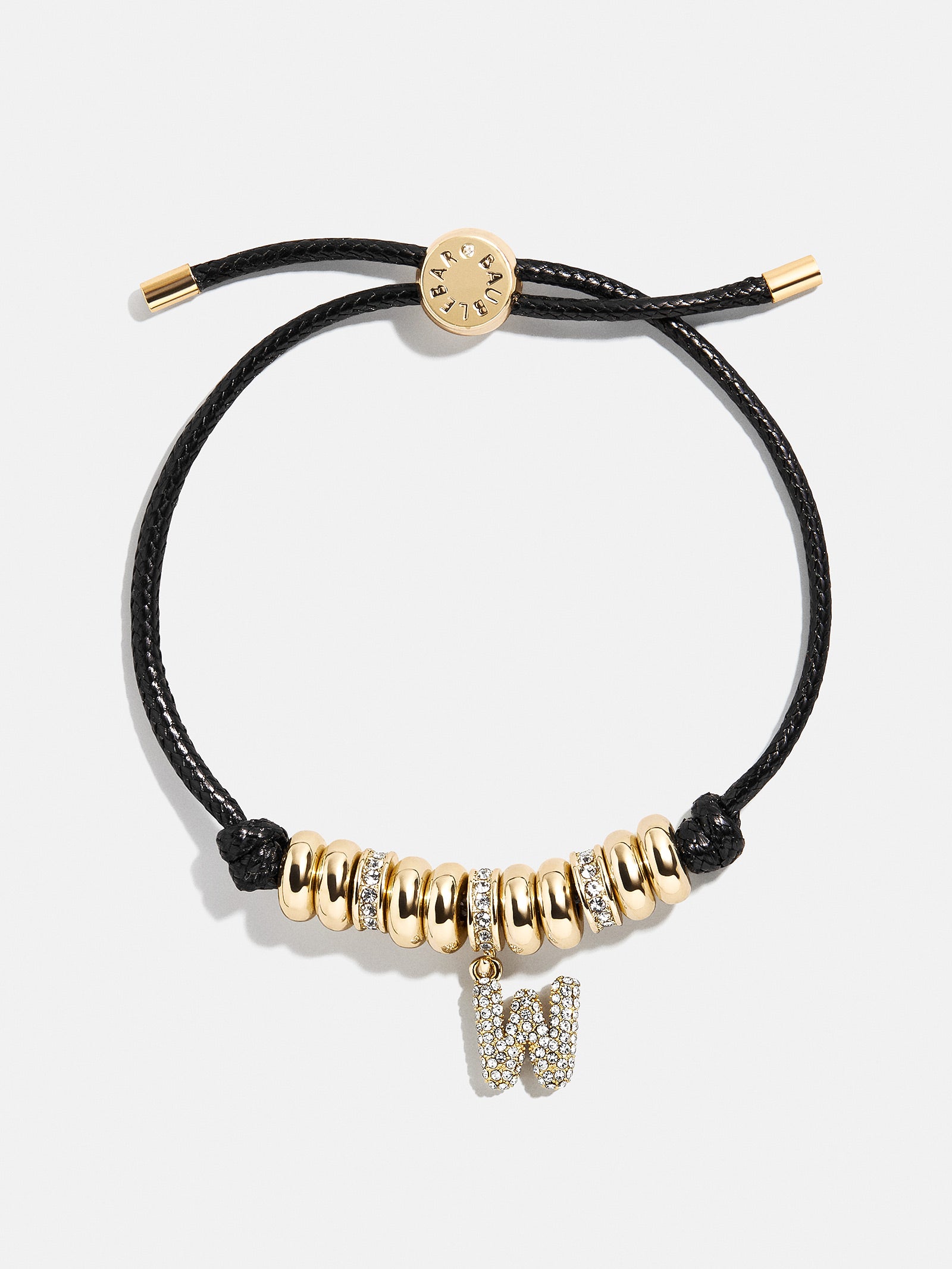 Natisha Premium Initial Pull-Tie Bracelet - Black & Gold Beads