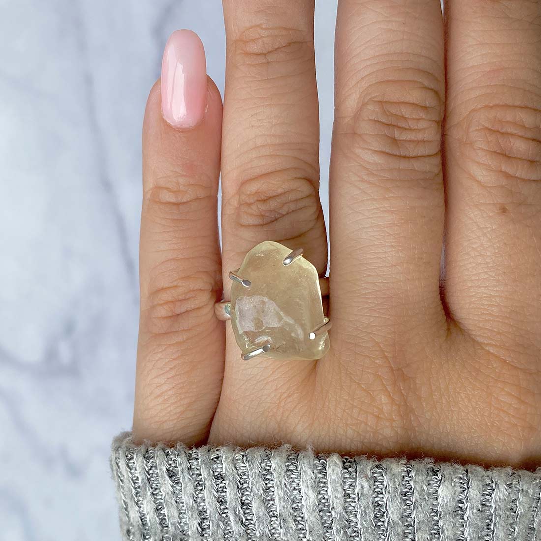 Premium Libyan Desert Glass Statement Ring - LDG-R-29