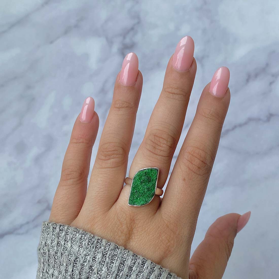 Premium Uvarovite Druzy Statement Ring - UVR-R-30