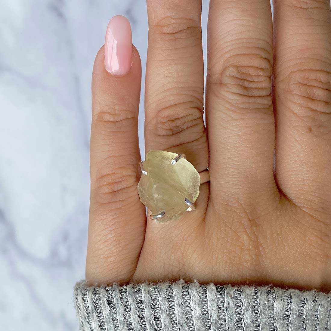 Premium Libyan Desert Glass Statement Ring - LDG-R-37