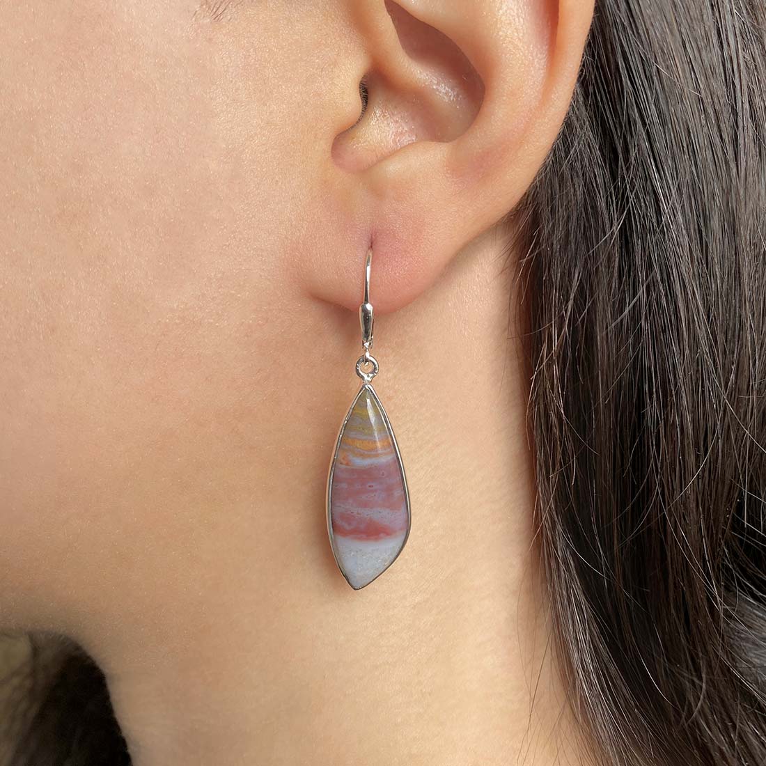 Premium Ocean Jasper Statement Earrings - Elegant Silver Design