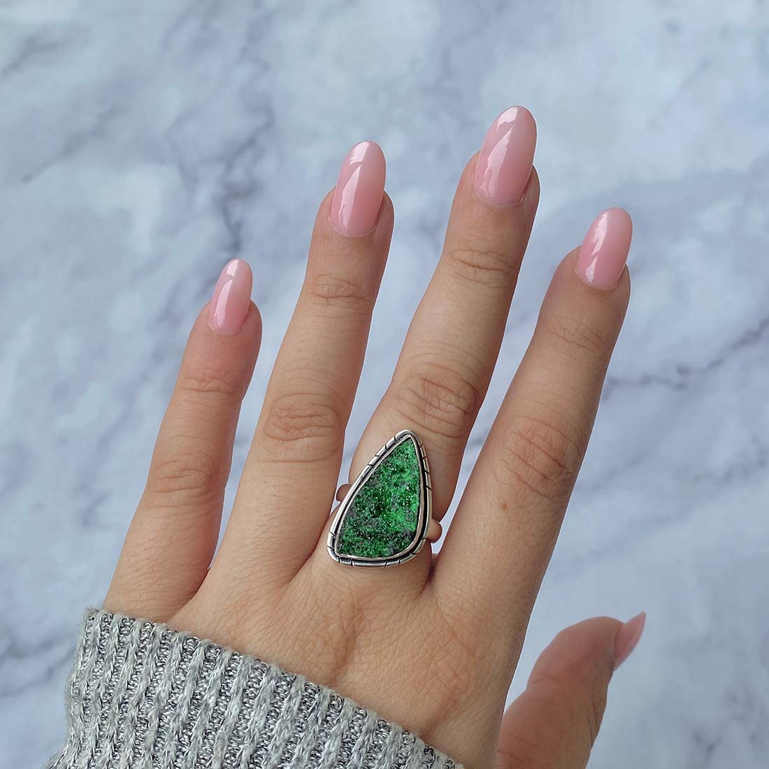 Premium Uvarovite Druzy Statement Ring - UVR-R-41