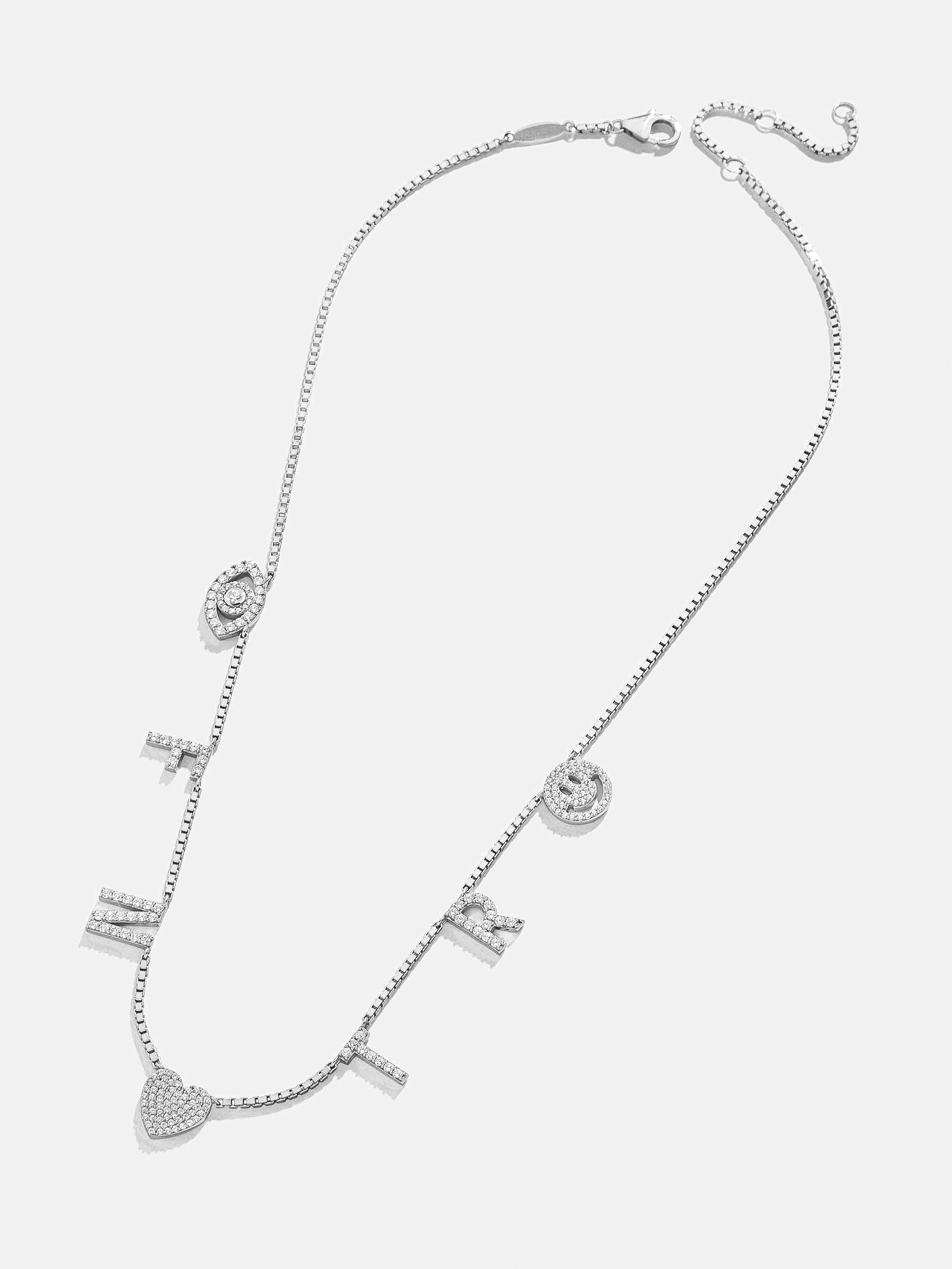 Premium Sterling Silver Custom Icon Necklace with Pavé Cubic Zirconia