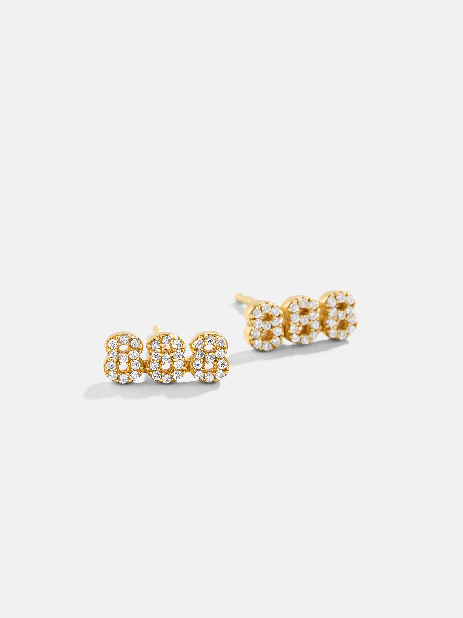 Premium 18K Gold Angel Number Stud Earrings - Gold/Pavé