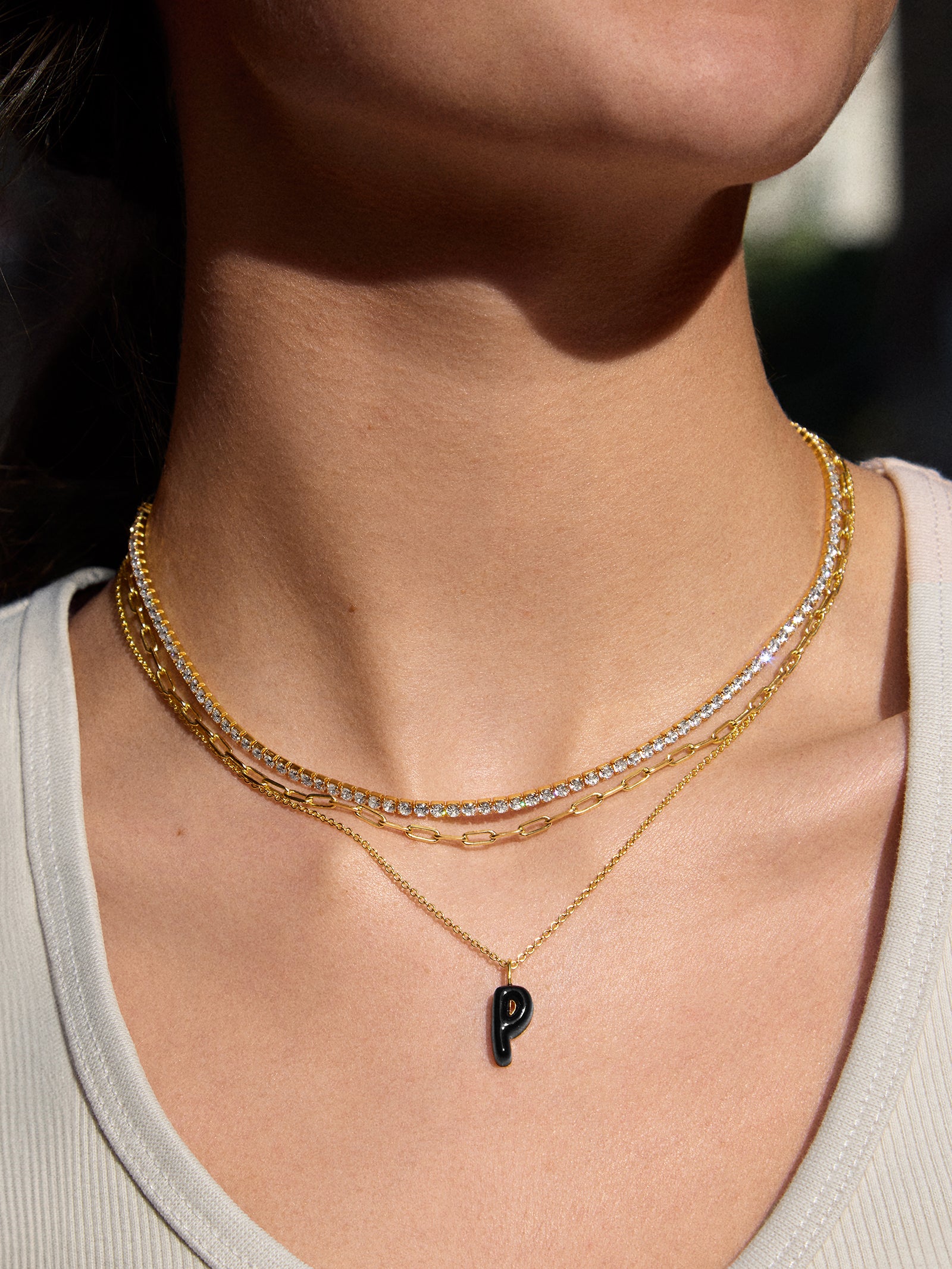 Premium Mini Bubble Initial Enamel Necklace - Sleek Black