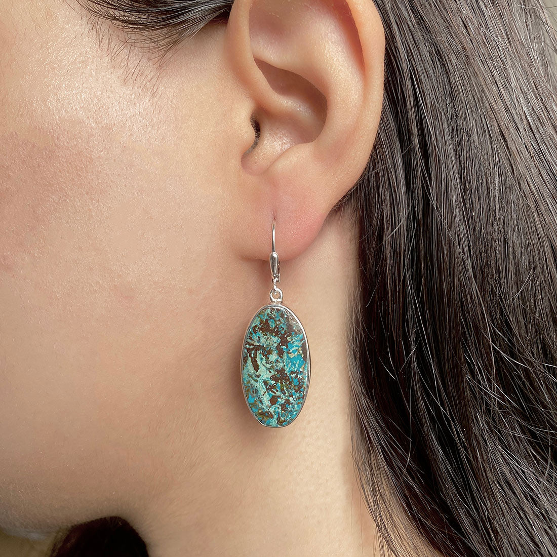 Premium Shattuckite Statement Earrings - Elegant Oval-Cab Design