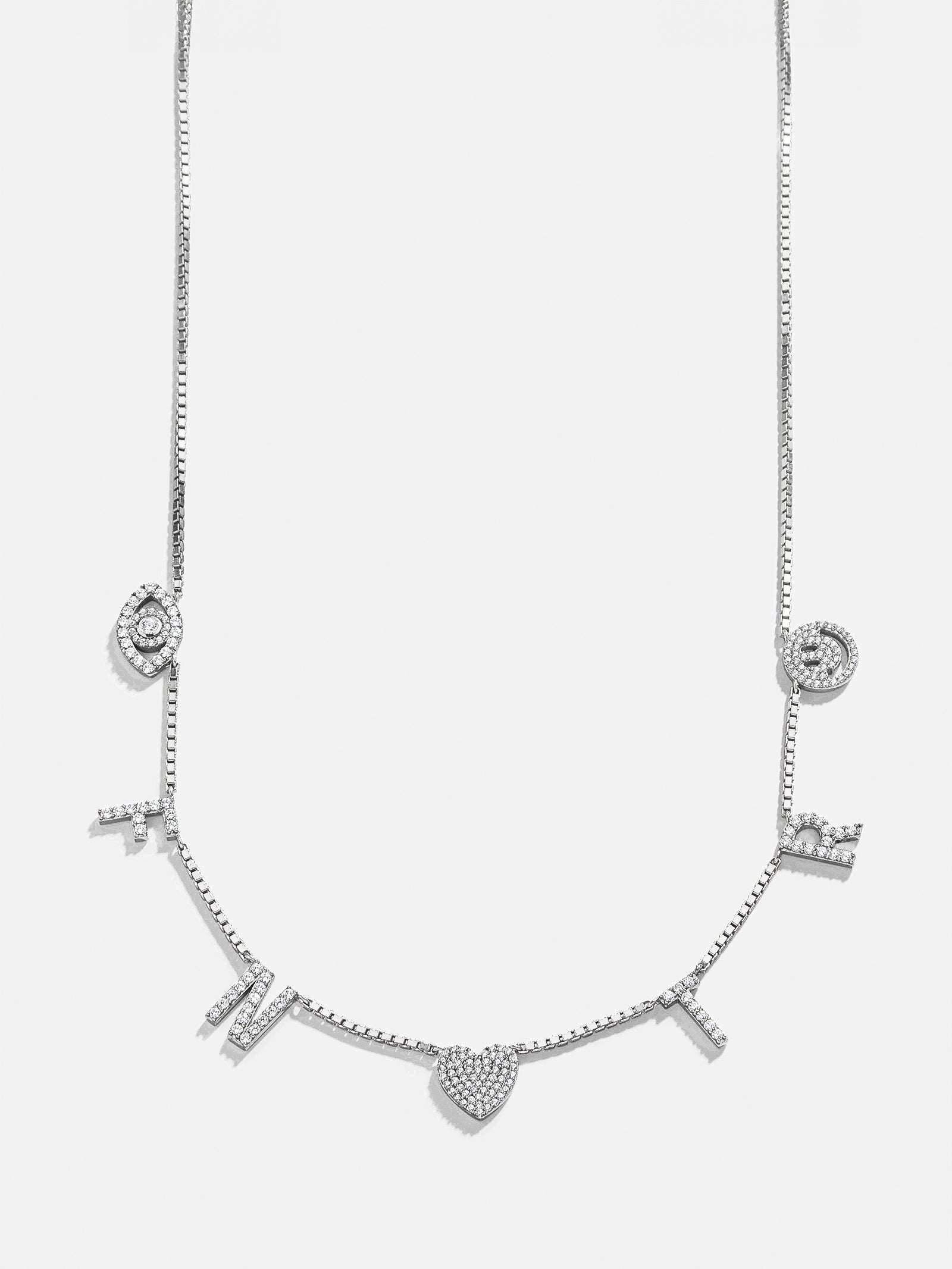 Premium Sterling Silver Custom Icon Necklace with Pavé Cubic Zirconia