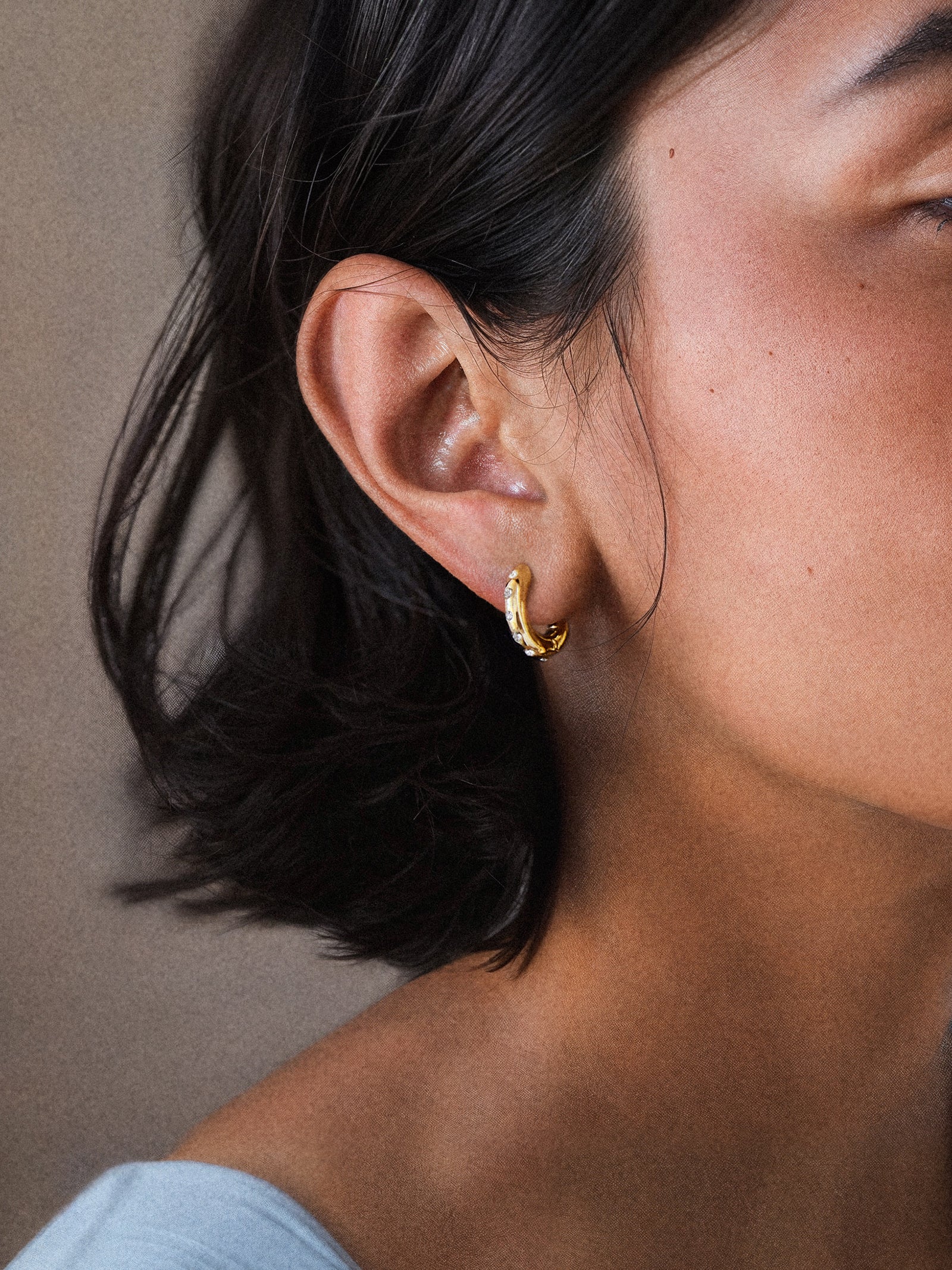 Premium Megan Gold/Pavé Huggie Earrings