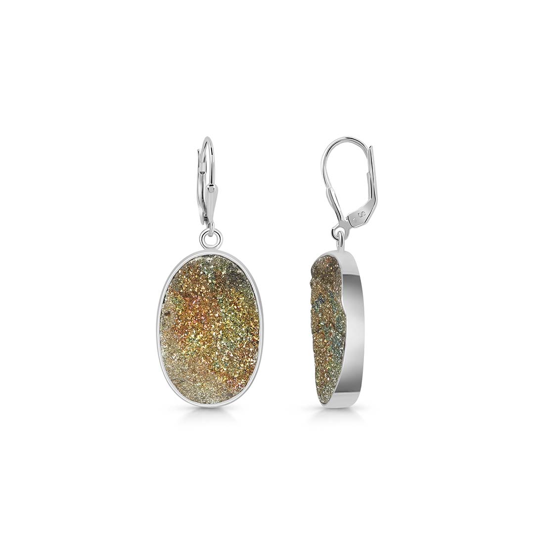 Premium Spectropyrite Druzy Earrings - Elegant Statement Jewelry