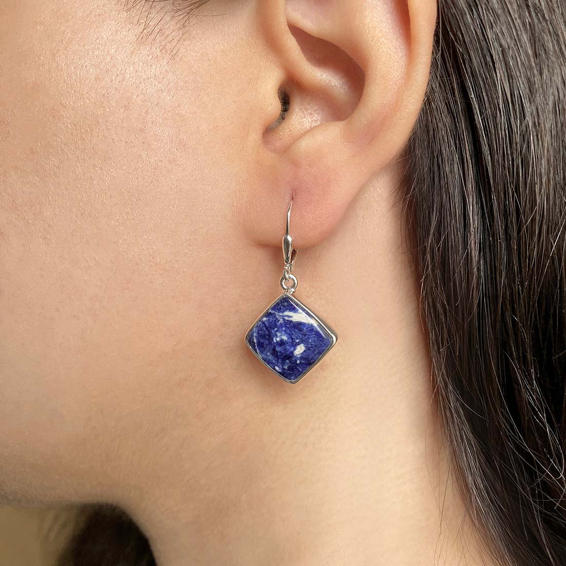 Premium Sodalite Statement Earrings - Elegant Blue Gemstone Jewelry