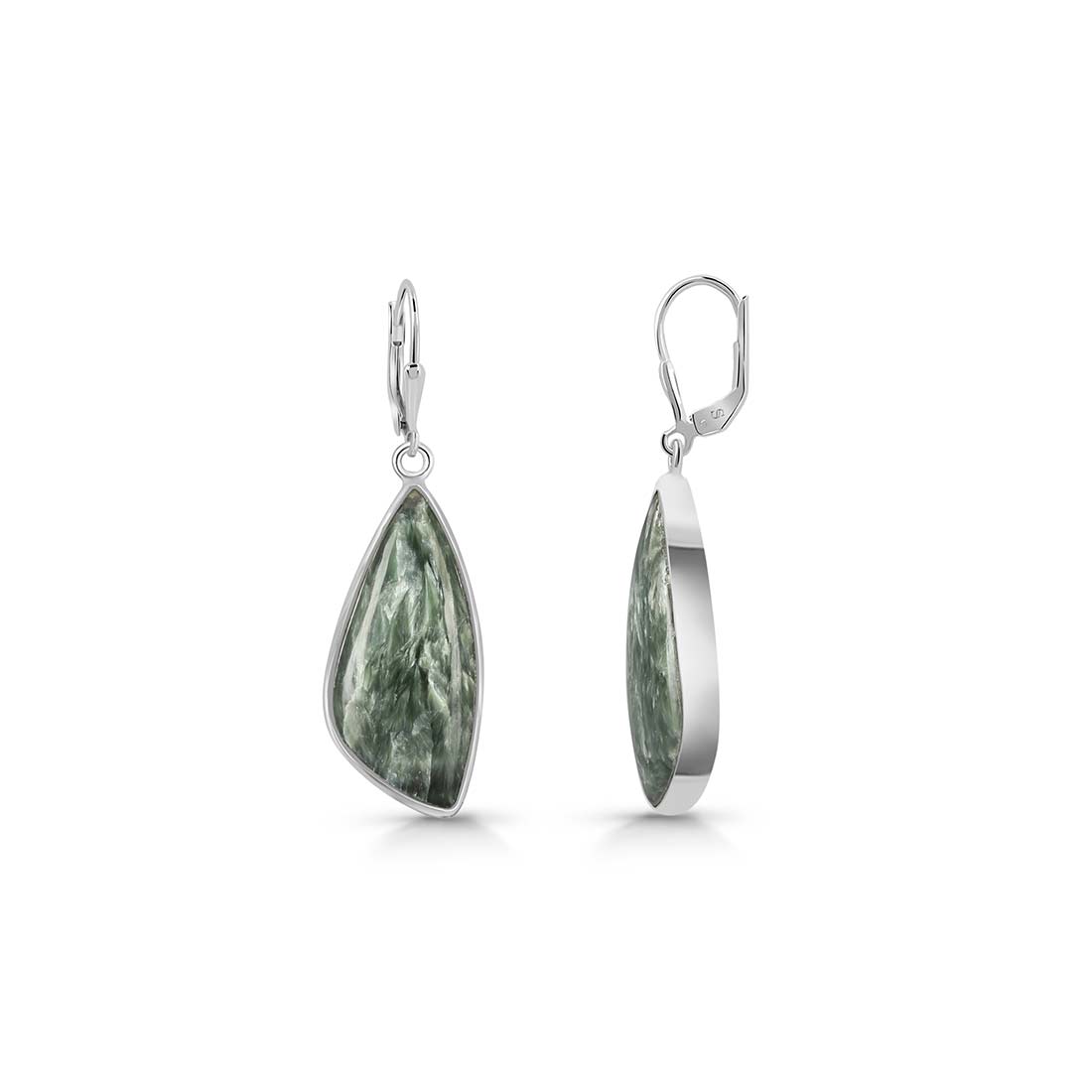 Premium Seraphinite Statement Earrings - Elegant Green Gemstone Jewelry