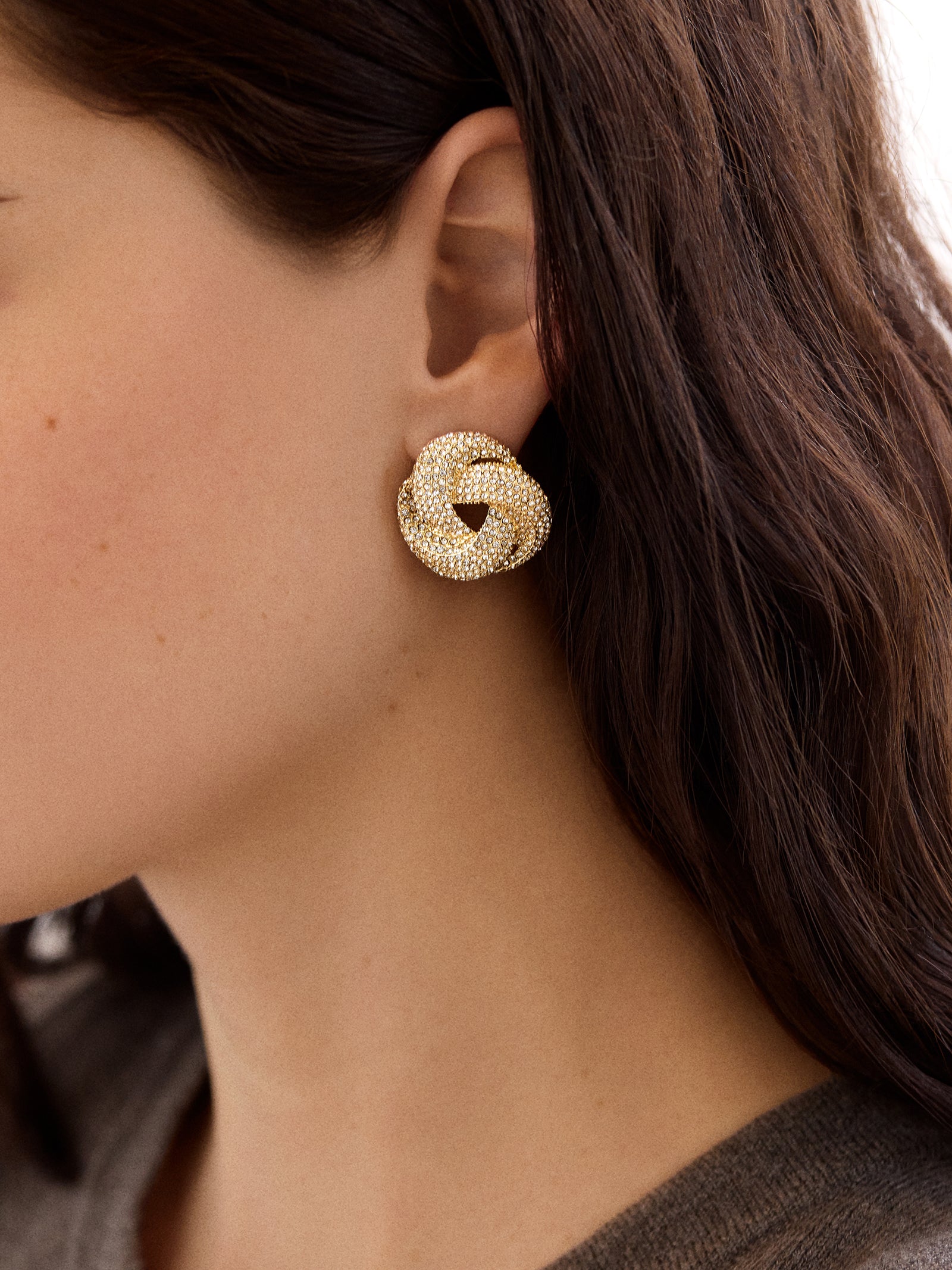 Premium Brianna Knotted Earrings - Gold & Pavé