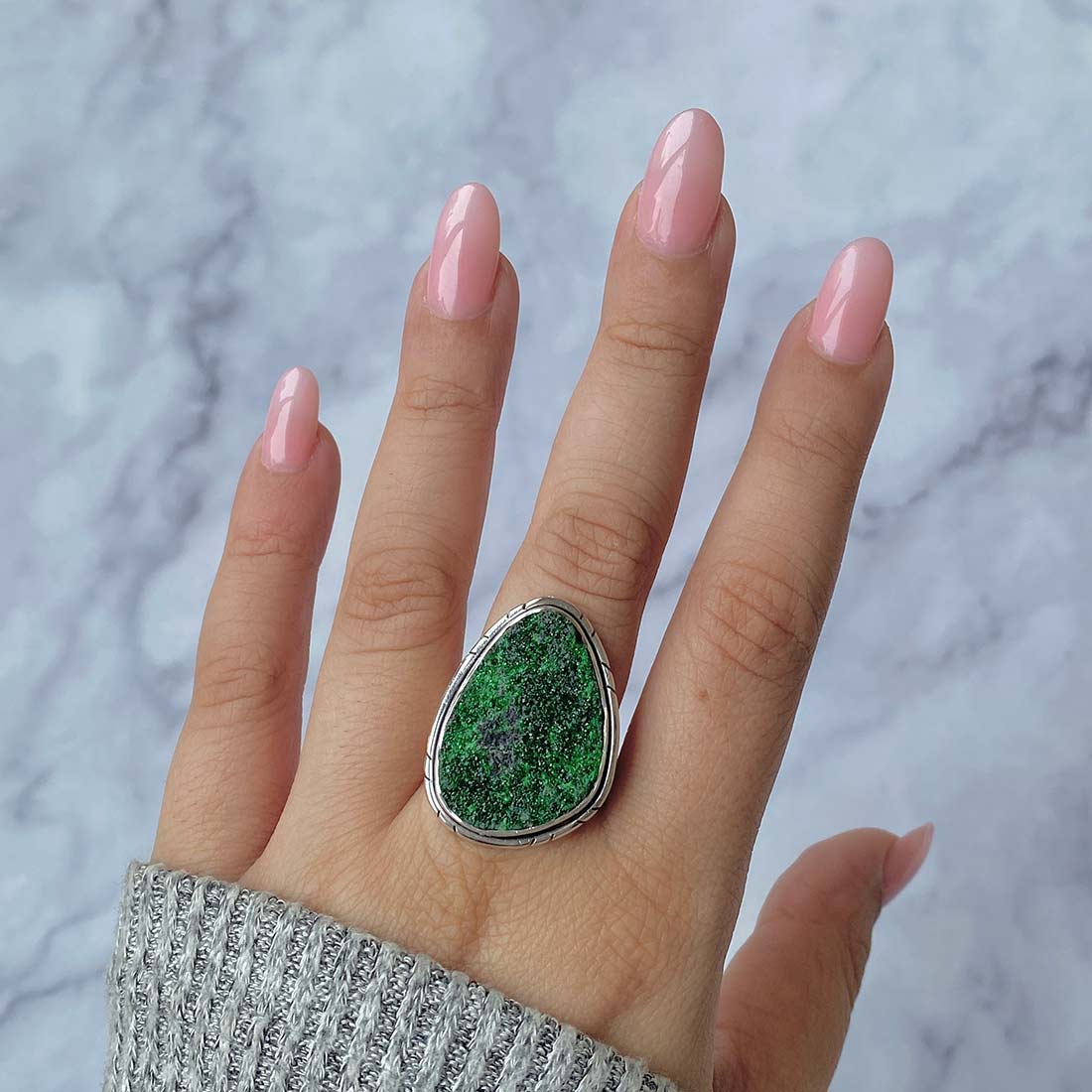 Premium Uvarovite Druzy Statement Ring - UVR-R-1