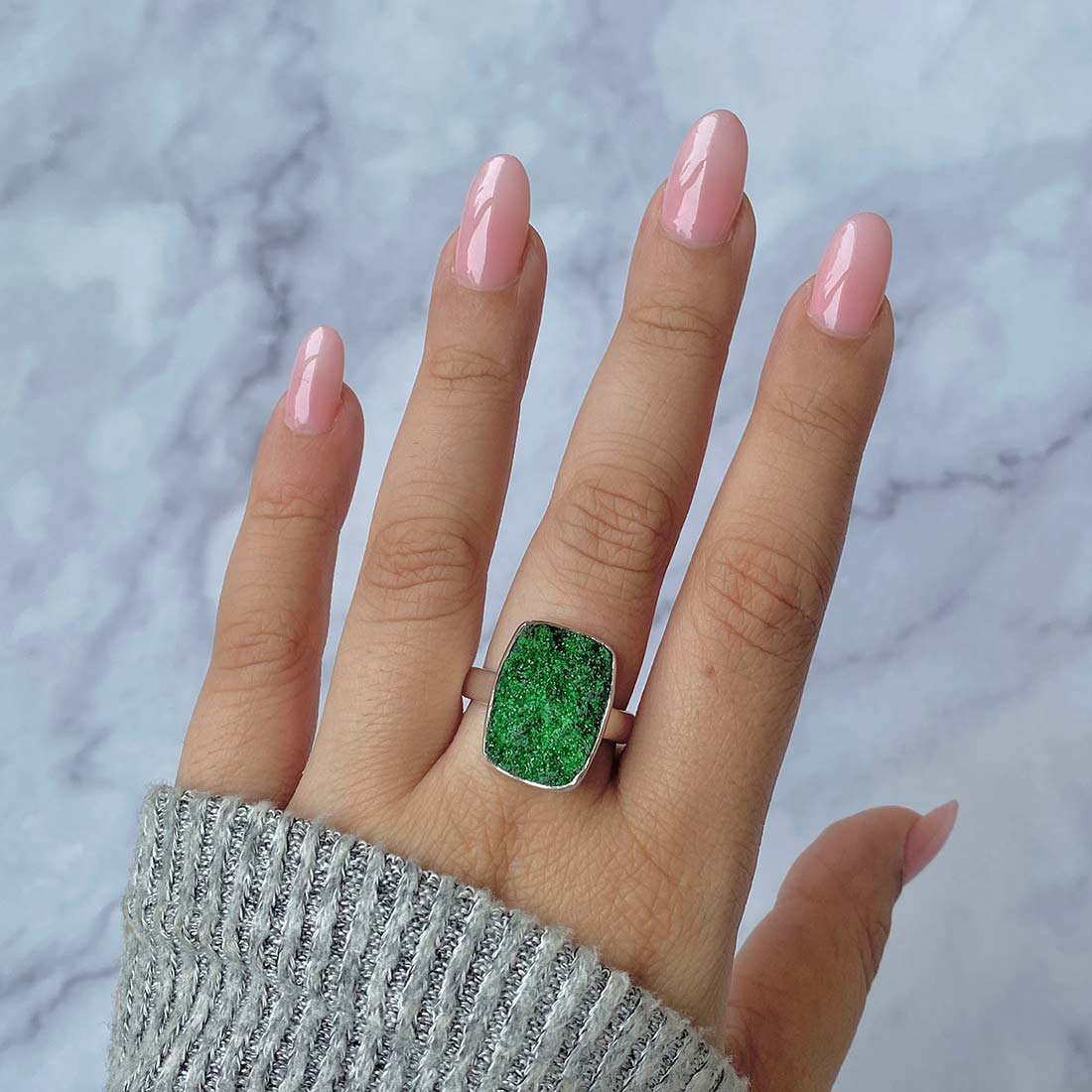 Premium Uvarovite Druzy Statement Ring - Ultimate Elegance (UVR-R-12)