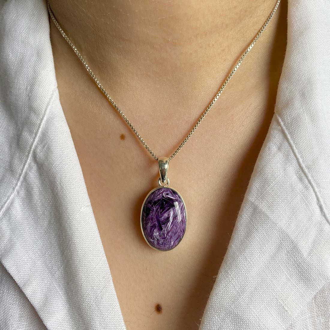 Premium Charoite Statement Pendant - Elegant Purple Jewelry (CHR-P-42)